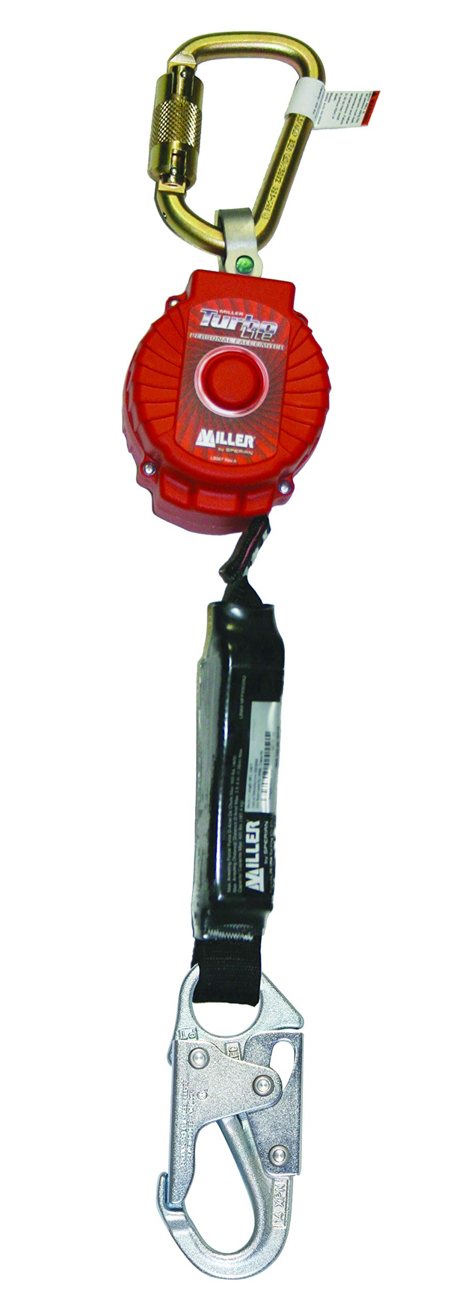 Honeywell Miller TurboLite 6-Foot Personal Fall Limiter with Steel Carabiner & Locking Snap Hook (MFL-1-Z7/6FT) - Red | OSHA Compliant Fall Protection for Construction, Roofing & Industrial Work Safety