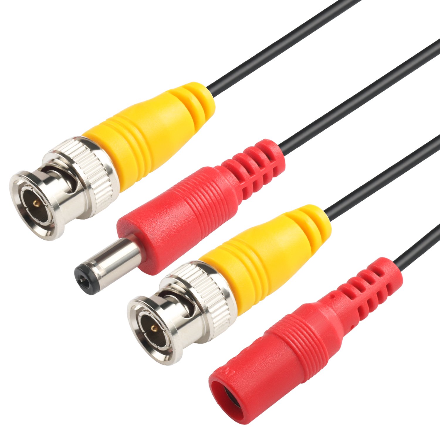 BNC Video Power Cable 25ft (4 Pack) - CCTV DVR Surveillance System for Security Cameras & Home Monitoring