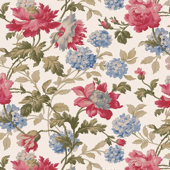 Belles Pivoines PB 4688 MU Floral Print on Cream Fabric - Perfect for Home Decor, Bedding & Upholstery Projects