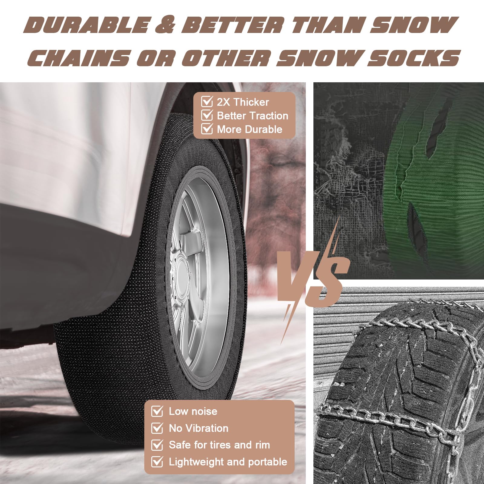 Snow Socks for Tires - Heavy Duty Winter Traction Solution for Cars, SUVs & Minivans | Durable Fabric Alternative to Snow Chains | XL Size for Enhanced Safety on Icy Roads | Perfect for Mountain Driving & Winter Commutes