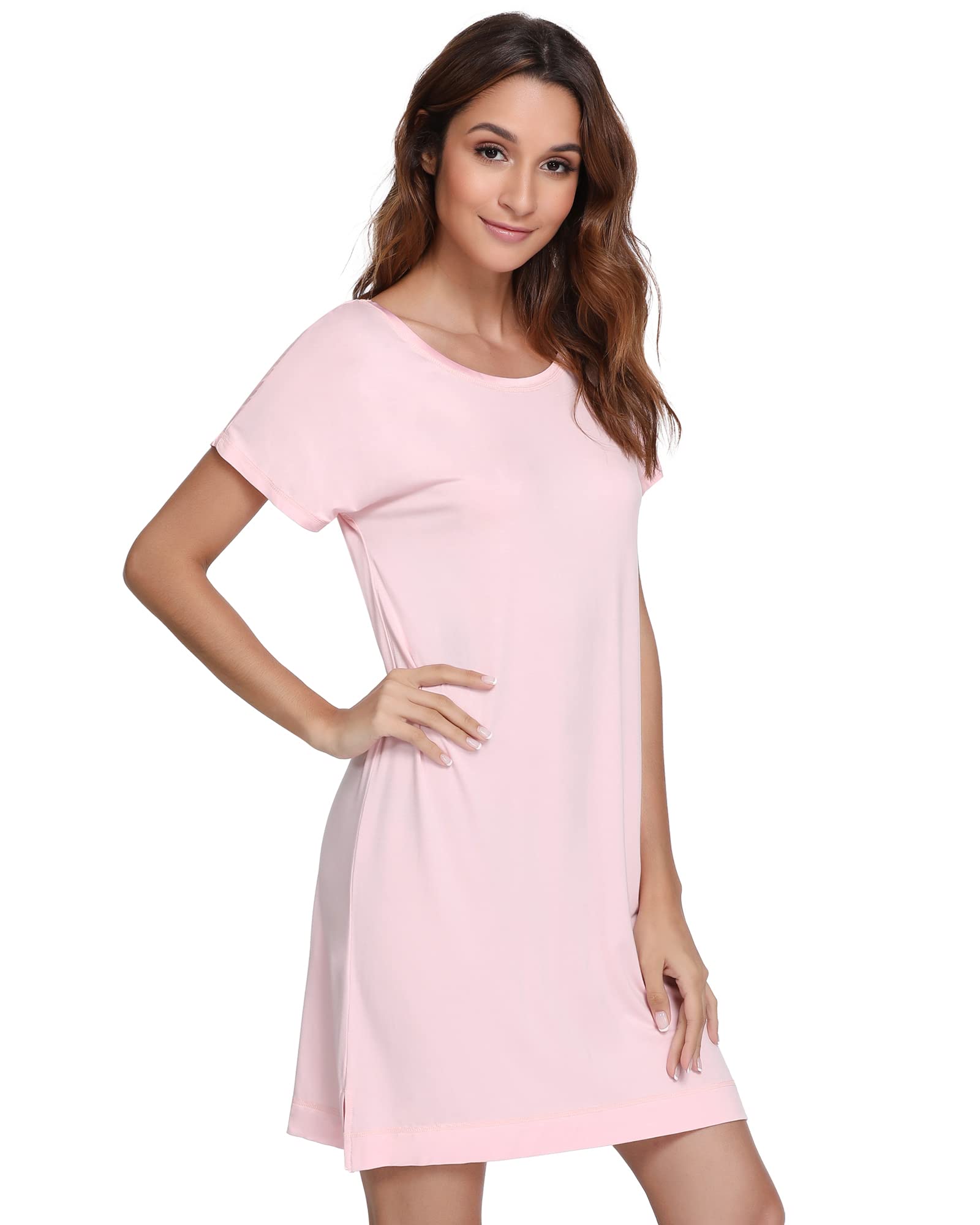 Soft Bamboo Nightgowns for Women - Lightweight Short Sleeve Sleep Shirt & Lounge Dress - Plus Size S-4X - Perfect for Sleeping, Relaxing at Home & Summer Comfort