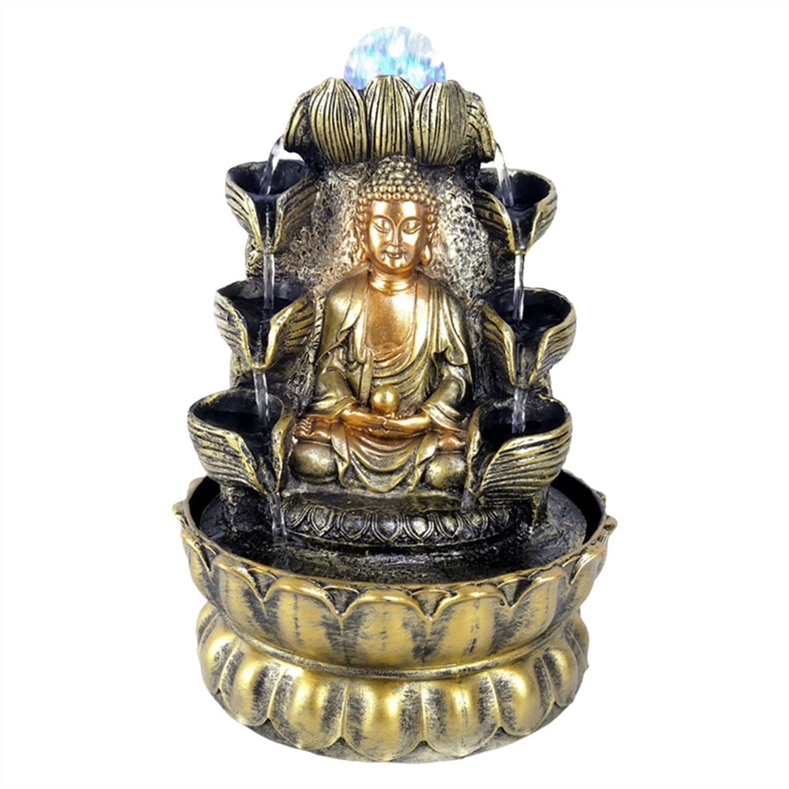 WanhaoShop Desktop Fountain - Indoor Buddha Statue Waterfall with LED Crystal Ball, Zen Office Desk Decor for Meditation & Relaxation | Perfect for Home, Office, Yoga Studio Decor