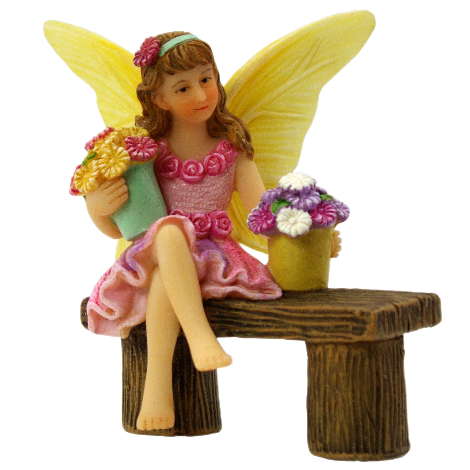 Fairy Garden Figurine - Adorable Isabella Sitting on Bench Miniature Decor for Indoor/Outdoor Fairy Gardens - Perfect for Home, Office, or Gift Use