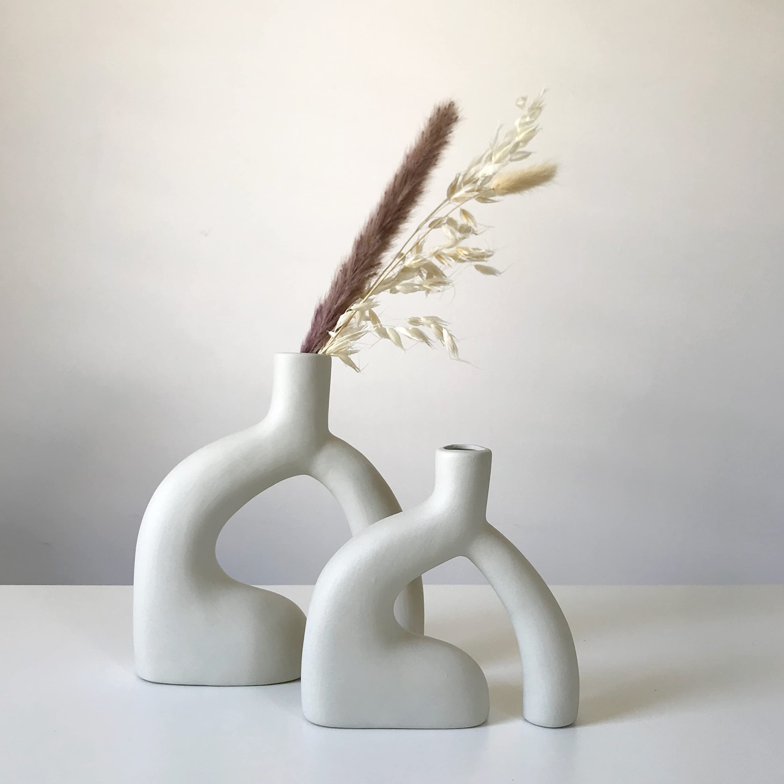 Modern Minimalist Ceramic Vases Set of 2 - Abstract Body Language Design Geometric Home Decor for Living Room, Office Desk | Housewarming Gift (Large + Small) - Perfect for Centerpieces, Wedding Decor & Shelf Styling