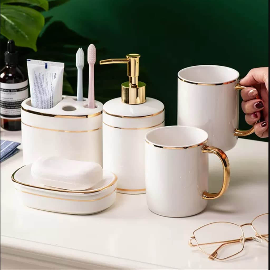 Nordic Ceramic Bathroom 5-Piece Set - Toothbrush Holder, Soap Dish, Tumbler & More for Modern Bathroom Organization | Perfect for Home, Apartment, Hotel Decor