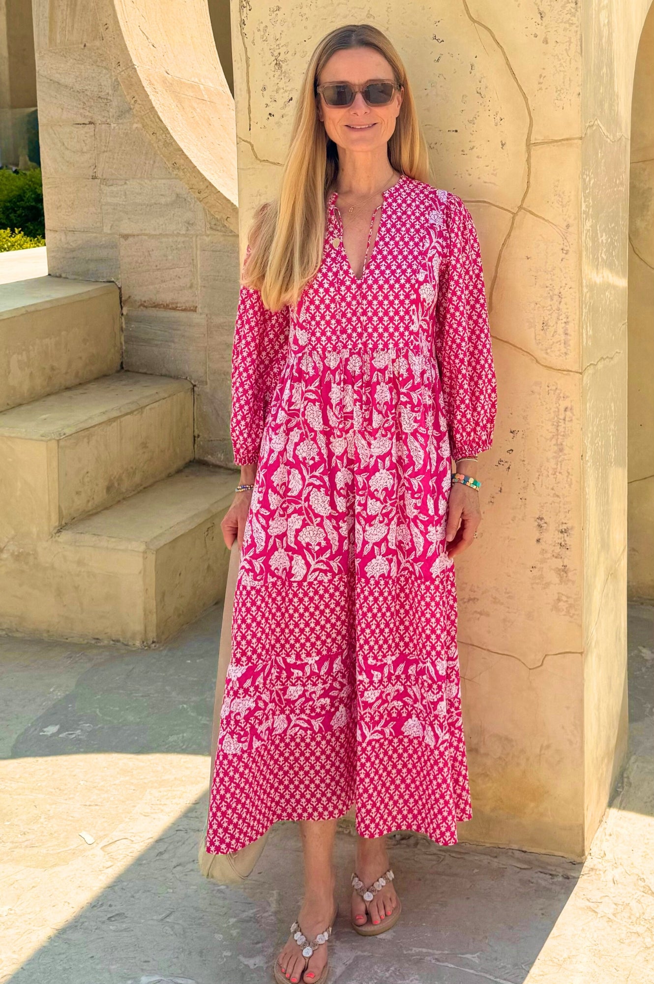 Martha Organic Cotton Mix Print Dress - Dianthus Floral Pink & White | Women's Casual Summer Dress for Beach, Brunch & Outdoor Events