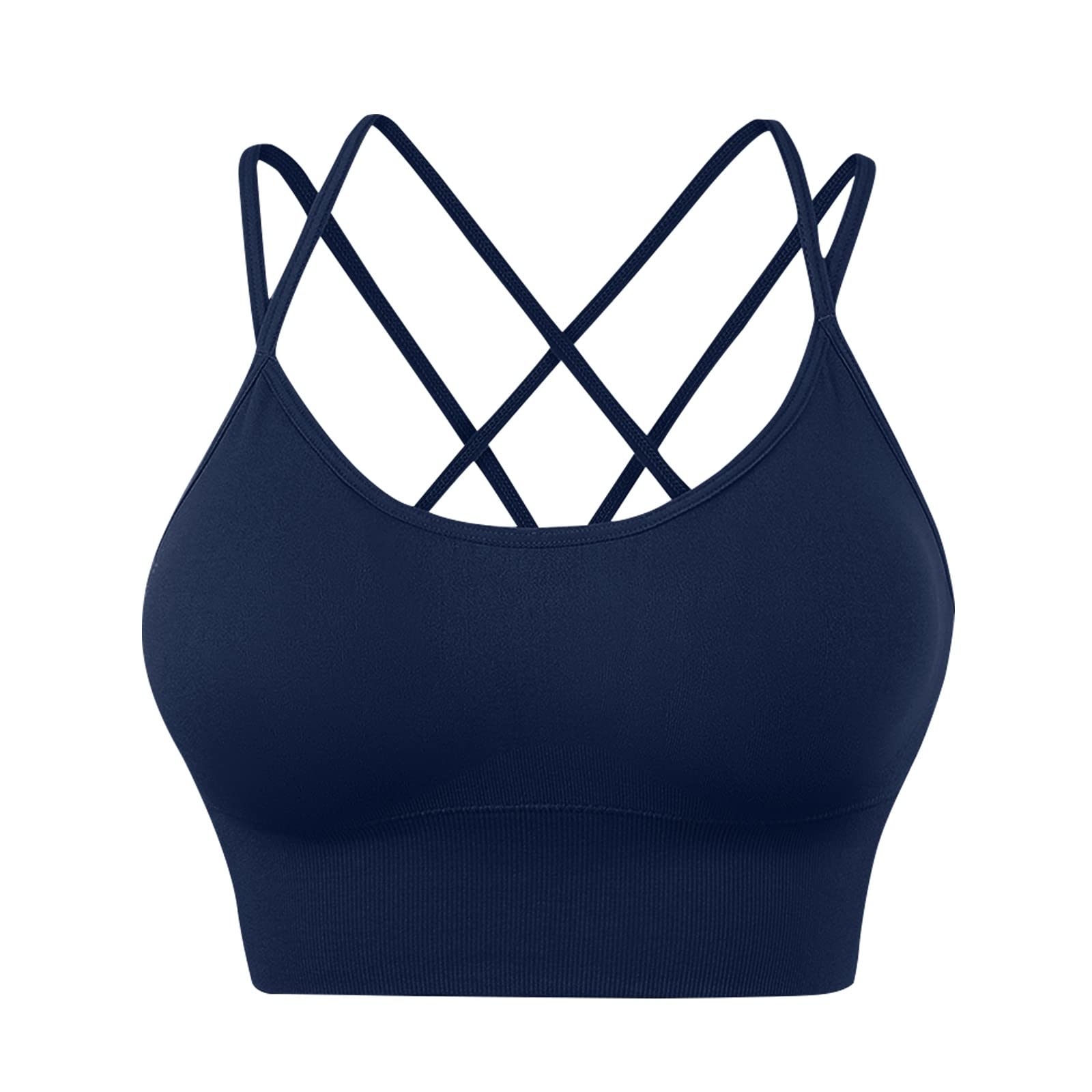 Women's Cross Back Sports Bras - Padded Strappy Criss Cross Cropped Yoga Bras for Workout & Fitness - White & Navy (Medium) - Perfect for Yoga, Gym & High-Intensity Training