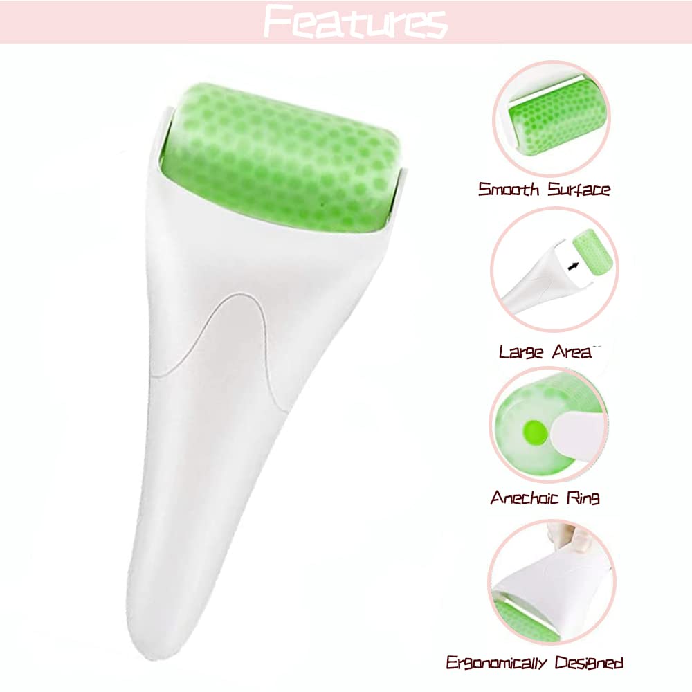 Jade Facial Ice Roller & Eye Masks Set - Cold Therapy for Puffiness Reduction, Skin Tightening & Face Lifting - Perfect for Morning Skincare Routine & Post-Workout Recovery