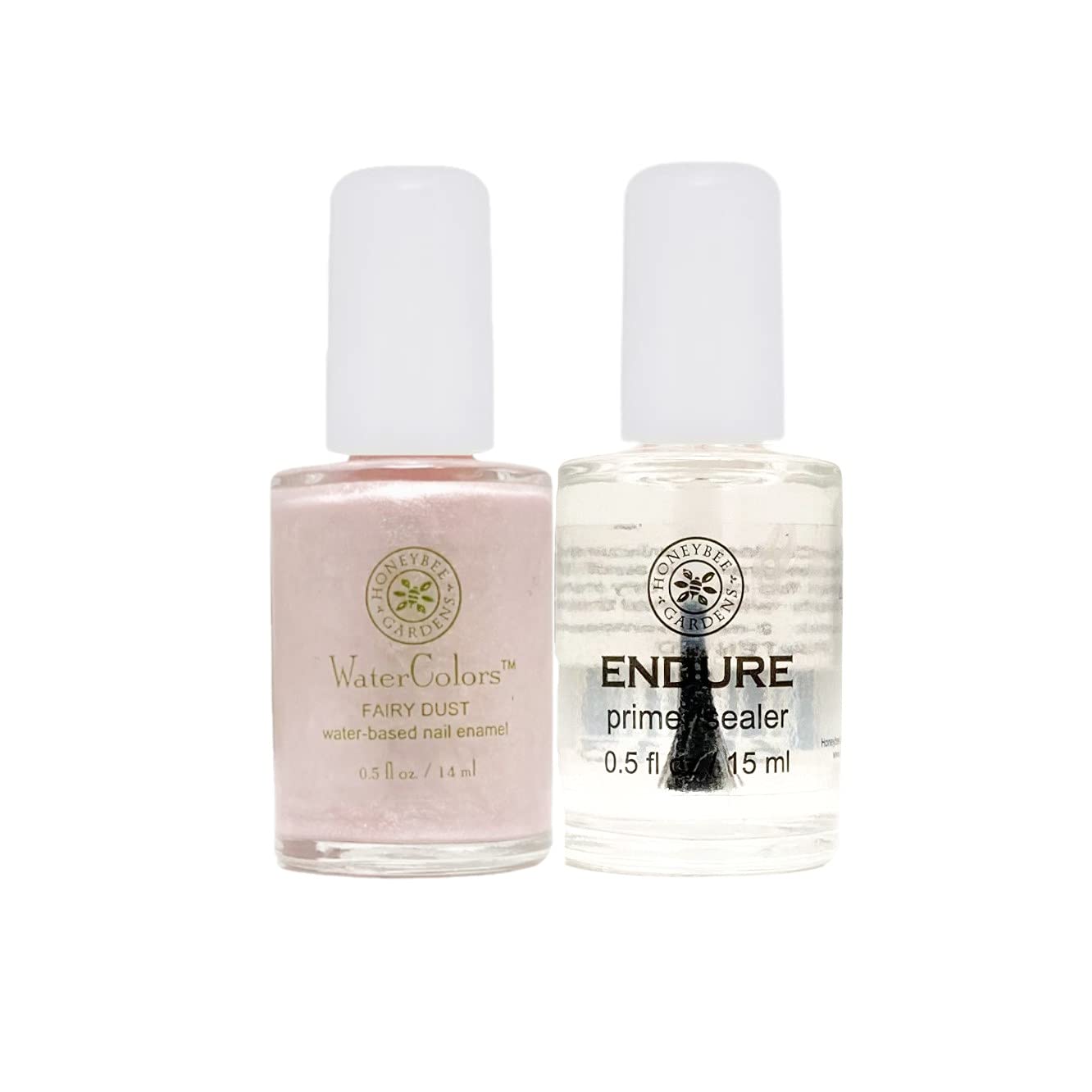 Honeybee Gardens WaterColors Nail Enamel & Endure Primer/Sealer Set - Fairy Dust (Light Iridescent Pink) | Vegan & Non-Toxic Nail Polish Kit for Manicures, Pedicures & Nail Art | Perfect for Weddings, Parties & Everyday Wear