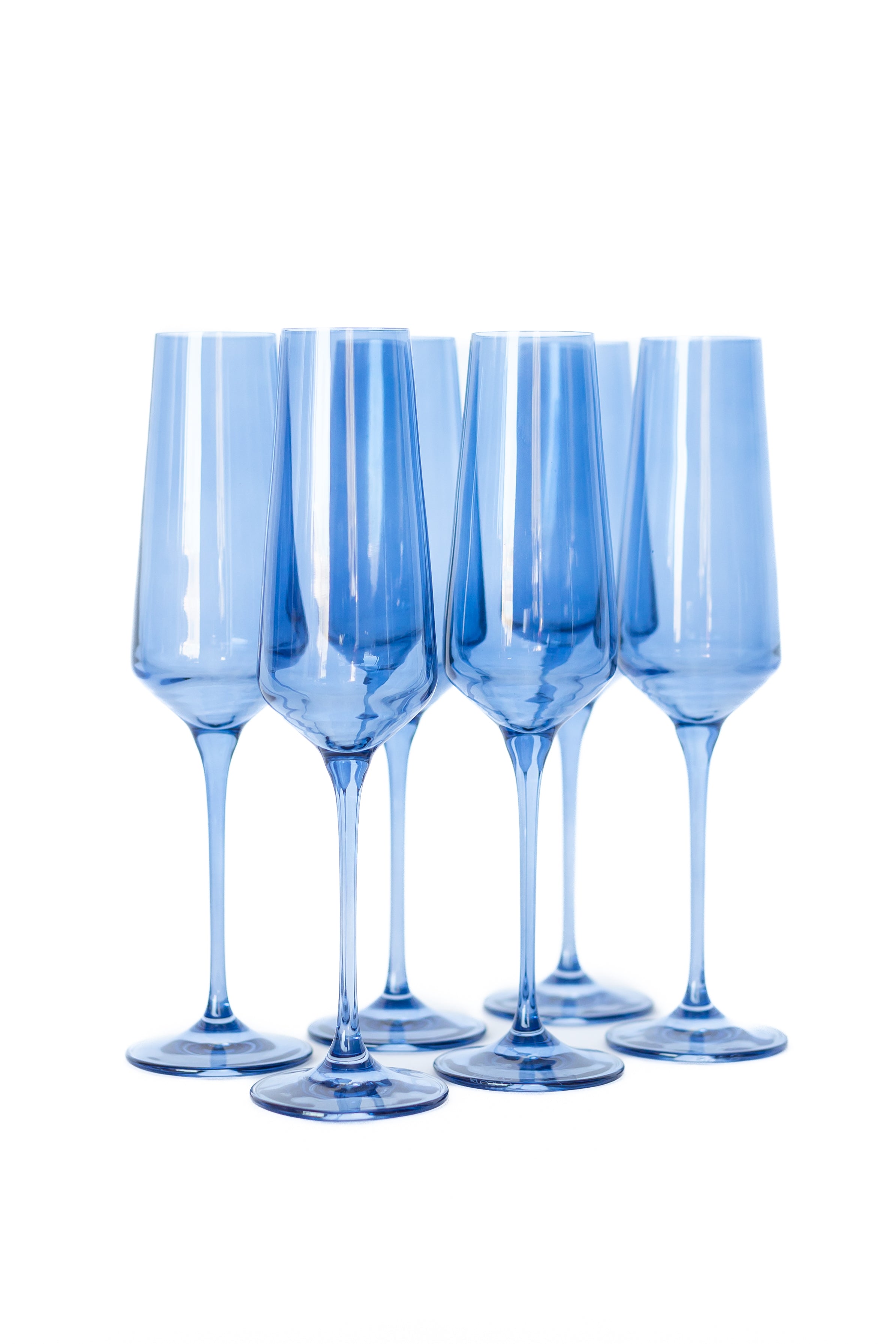 Estelle Colored Champagne Flute Set of 6 - Cobalt Blue Glassware for Wedding, Party & Special Occasions