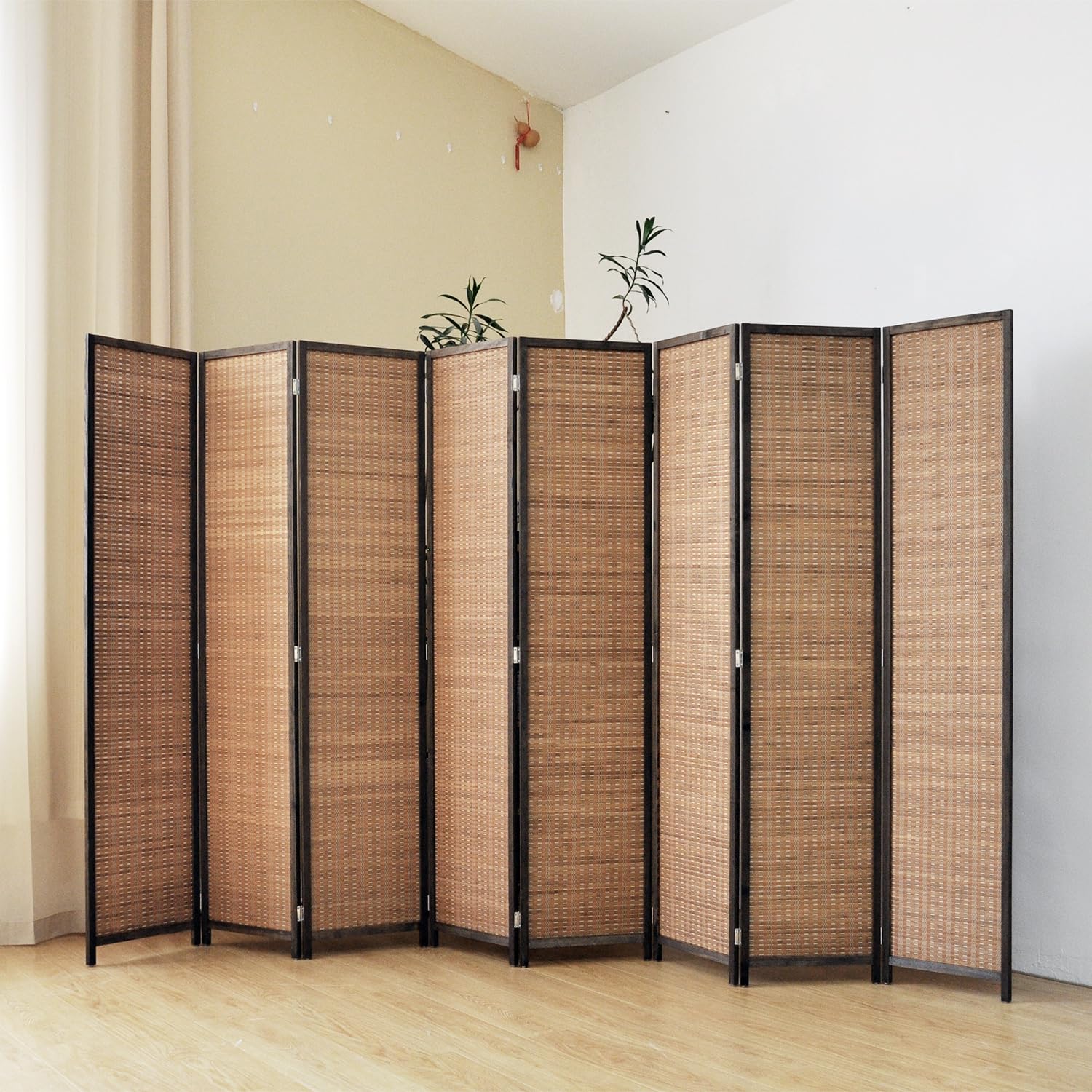 8 Panel Bamboo Room Divider Screen - 5.6 FT Tall Folding Privacy Partition for Home & Office - Freestanding Room Separator for Bedroom, Living Room, Yoga Studio - Natural Brown Decor