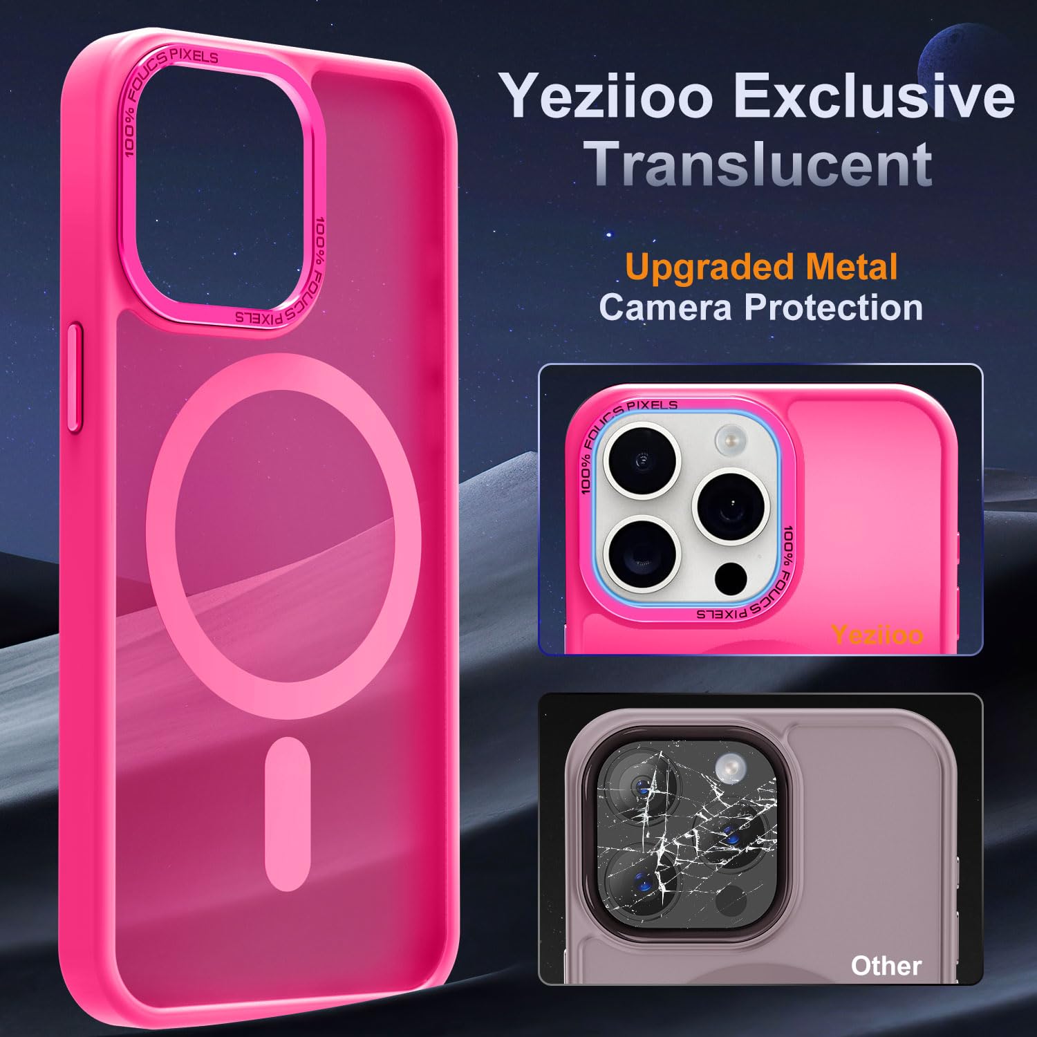Upgraded Magnetic iPhone 15 Pro Max Case with Magsafe Compatibility | Military-Grade Protection | Slim & Durable Translucent Cover | Hot Pink | Perfect for Everyday Use, Travel & Outdoor Activities