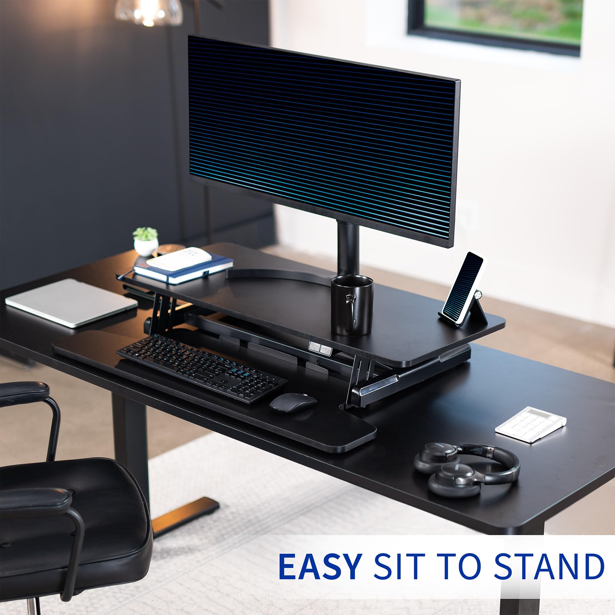 VIVO 36 Inch Electric Height Adjustable Standing Desk Converter - Sit Stand Dual Monitor & Laptop Workstation with Wide Keyboard Tray, Black (DESK-VE36B) - Perfect for Home Office, Gaming Setup & Ergonomic Workspace