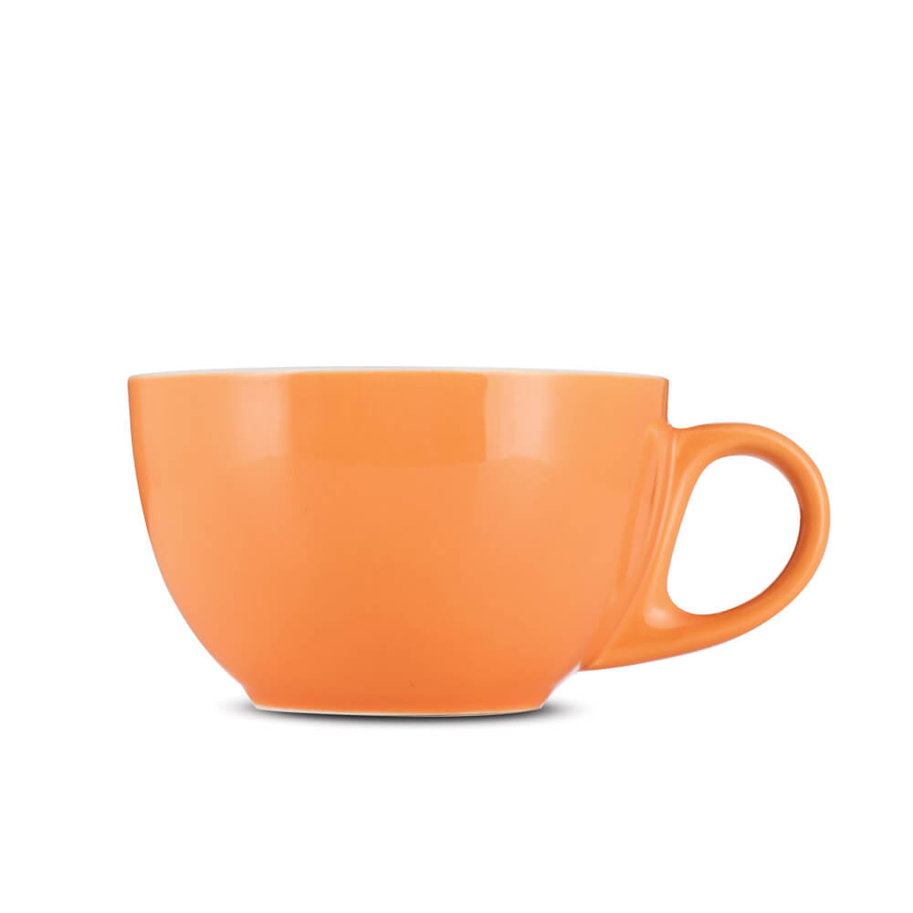 Premium Porcelain Latte Cup & Saucer Set - 12oz (355ml) Espresso Coffee Cup - Orange Ceramic Mug for Cappuccino, Latte & Hot Beverages - Perfect for Home, Café & Gifts