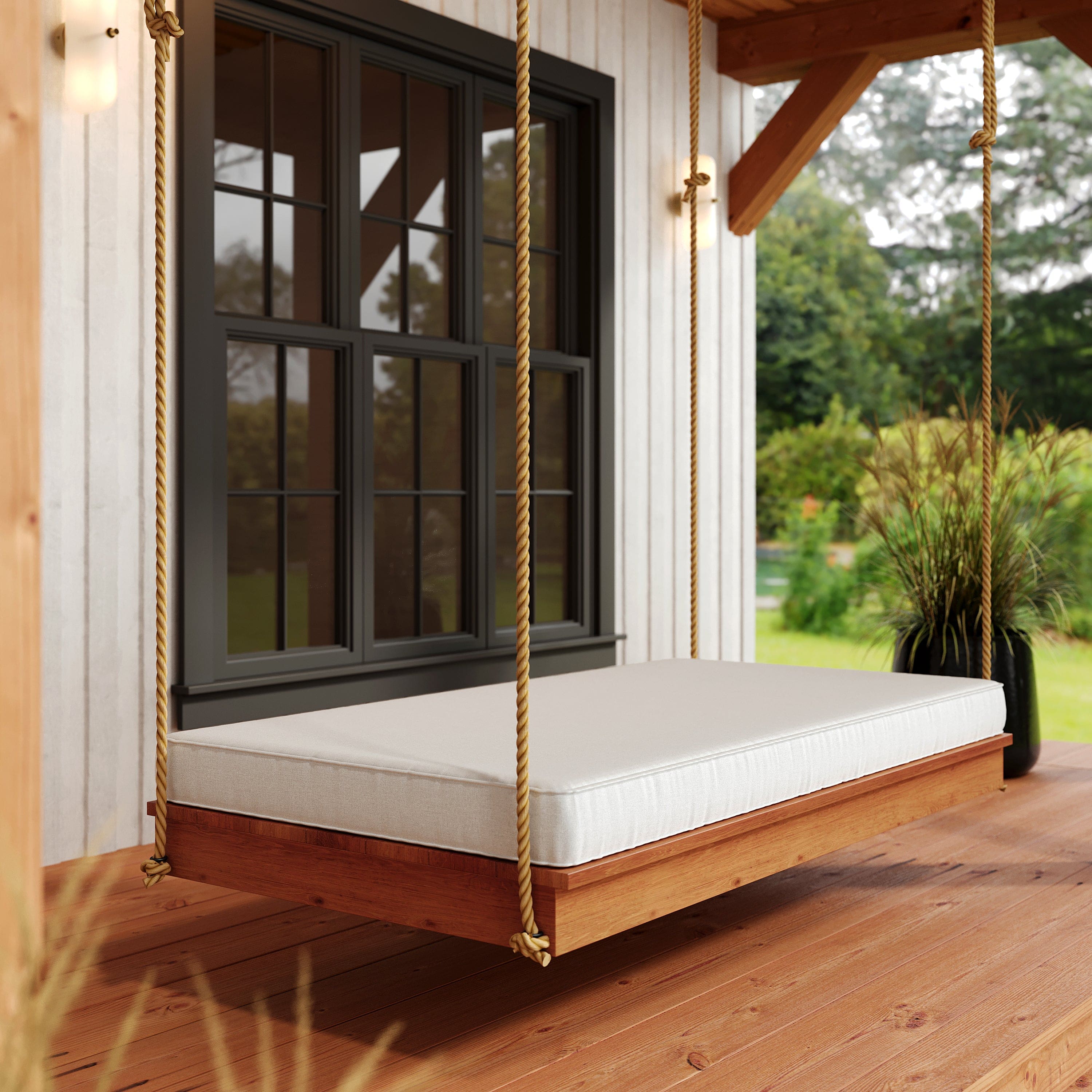 Keystone Amish Co. Laguna Twin Red Cedar Daybed Swing With Ropes - Outdoor Patio Furniture for Relaxing in Garden, Backyard, or Porch