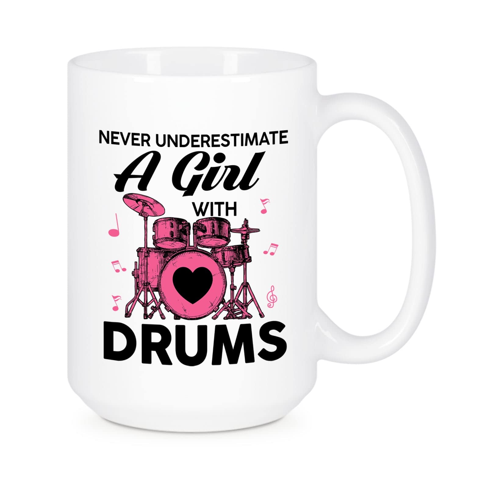 Funny Drummer Coffee Mug - 11oz & 15oz Ceramic Cup Gift for Drum Players, Girlfriends | Perfect for Travel, Concerts & Music Lovers | Never Underestimate a Girl With Drums Saying | Great Gift Idea for Drummers & Music Enthusiasts
