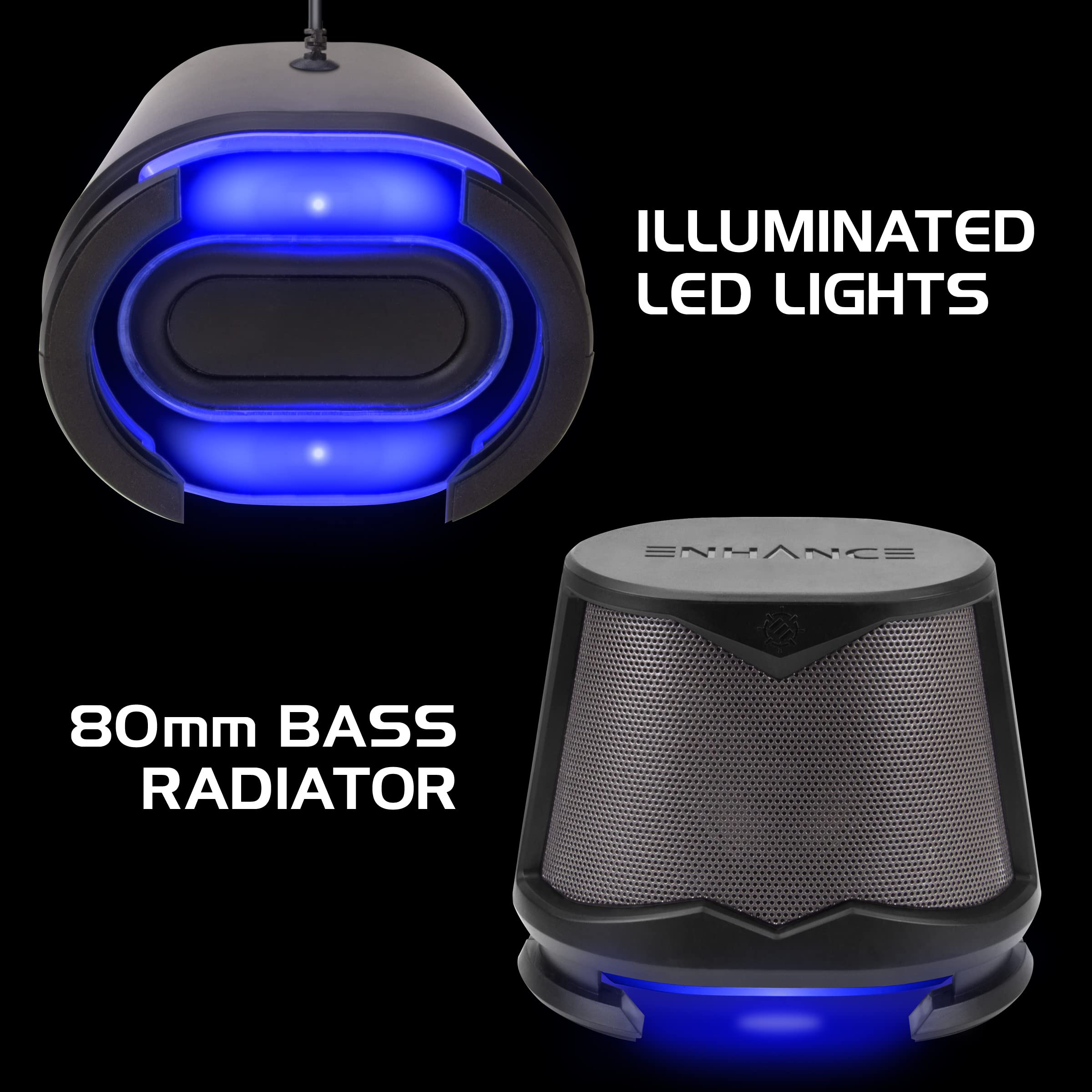ENHANCE SB 2.1 Computer Speakers with Subwoofer - High Performance Gaming Speakers with Blue LED Lights, Bass & Volume Control | Perfect for PC Gaming, Desktop & Laptop Setup | Home Office & Entertainment Sound System