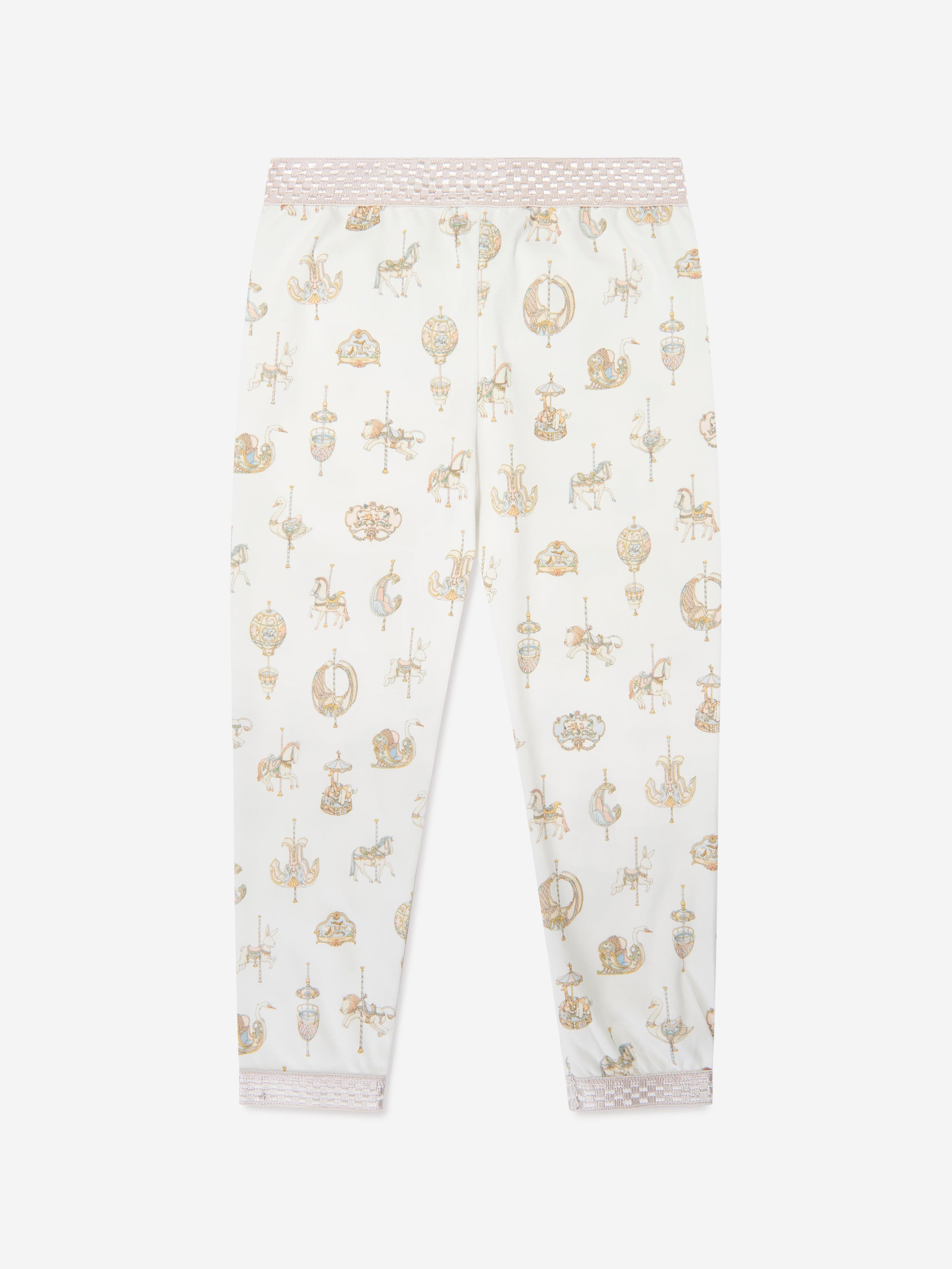 Atelier Choux Premium Kids Carousel Loungewear Set - Soft Cotton White Pajamas for Boys & Girls | Perfect for Sleepovers, Nursery & Cozy Bedtime