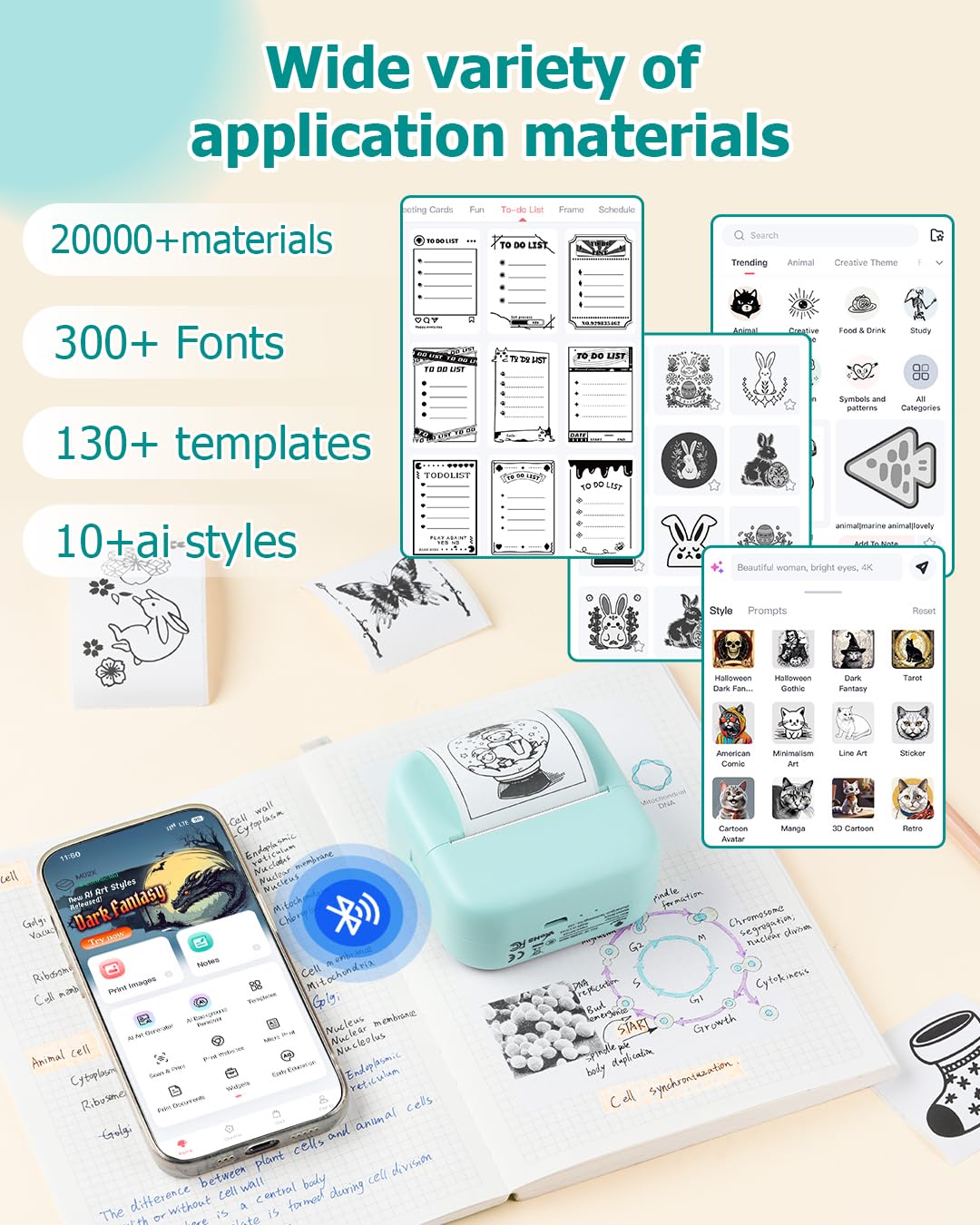 Inkless Mini Sticker Printer M02X - Bluetooth Portable Thermal Sticker Maker Machine with 1 Roll Paper for Study Notes, Memories, Photos & Gifts | Perfect for DIY Crafts, Scrapbooking, Labeling & Party Favors