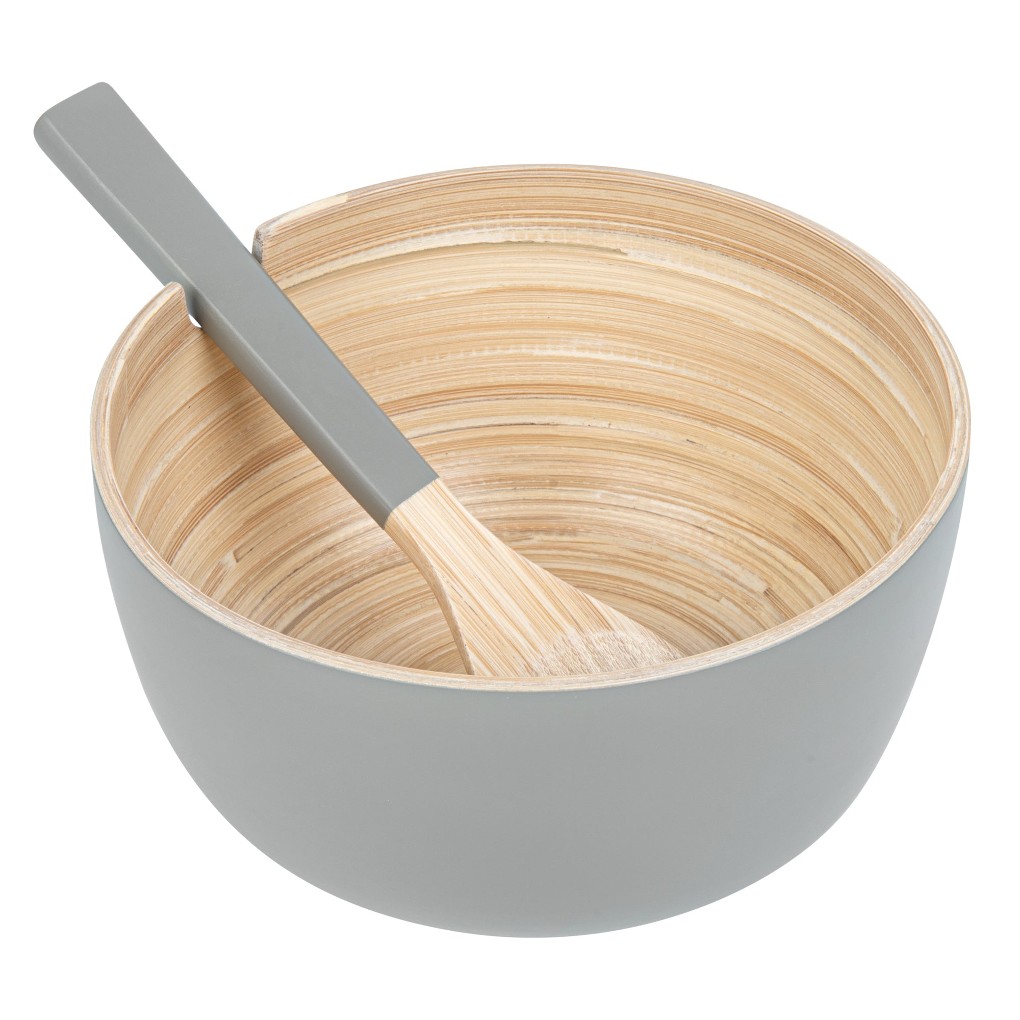 Premium 25oz Round Gray Bamboo Serving Bowl with Spoon - 7.75
