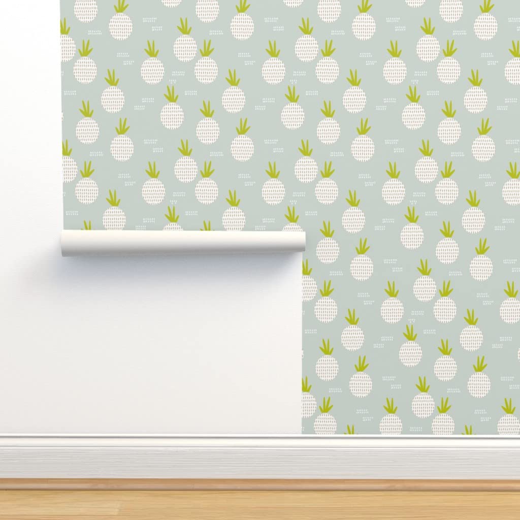 Retro Pineapple Peel & Stick Wallpaper - 9ft x 2ft Removable Self-Adhesive Wallpaper for Kitchen, Scandinavian Style Pastel Tropical Decor | Perfect for Nursery, Dorm, Bathroom & Office Accent Walls