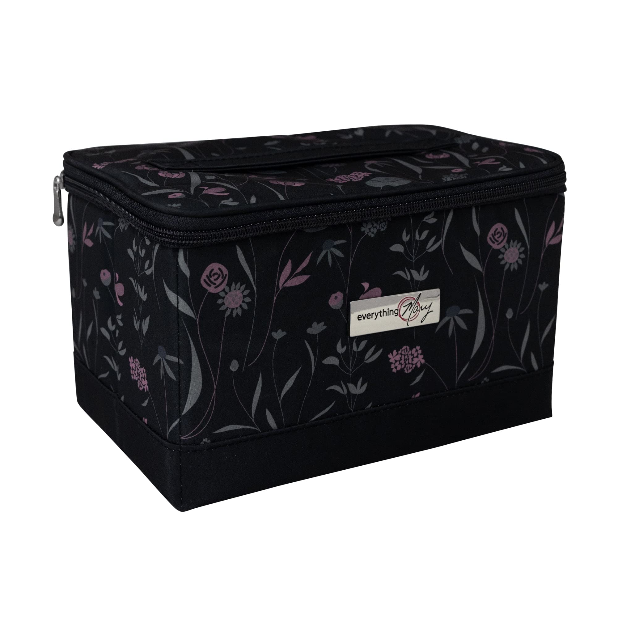 Everything Mary Collapsible Sewing Kit Organizer Box - Pink & Grey Floral Storage Basket for Thread, Needles, Scissors & Sewing Notions | Portable Craft Supplies Organizer for Travel, Home & DIY Projects