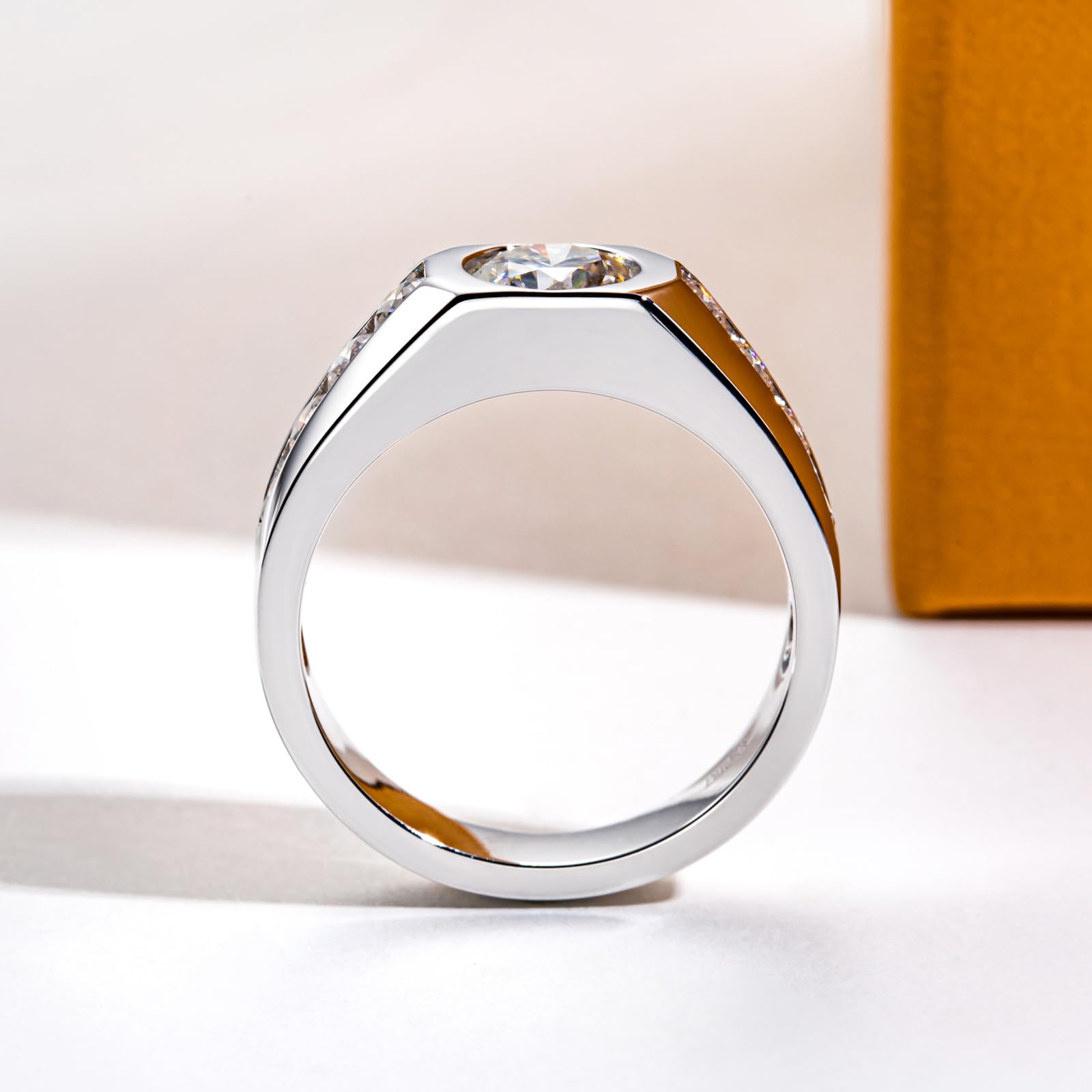 1.64ct D Color VVS1 Clarity Moissanite Wedding Ring for Men - 925 Sterling Silver Engagement Promise Band with Certificate - Perfect for Anniversary, Proposal & Special Occasions