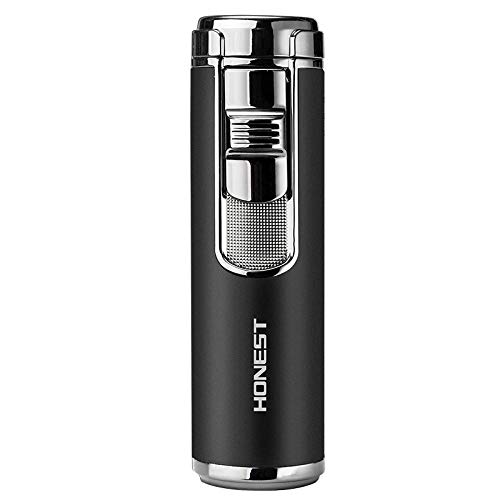 Jet Flame Cigar Lighter with Punch Cutter - Windproof & Refillable for Outdoor Smoking (Black)