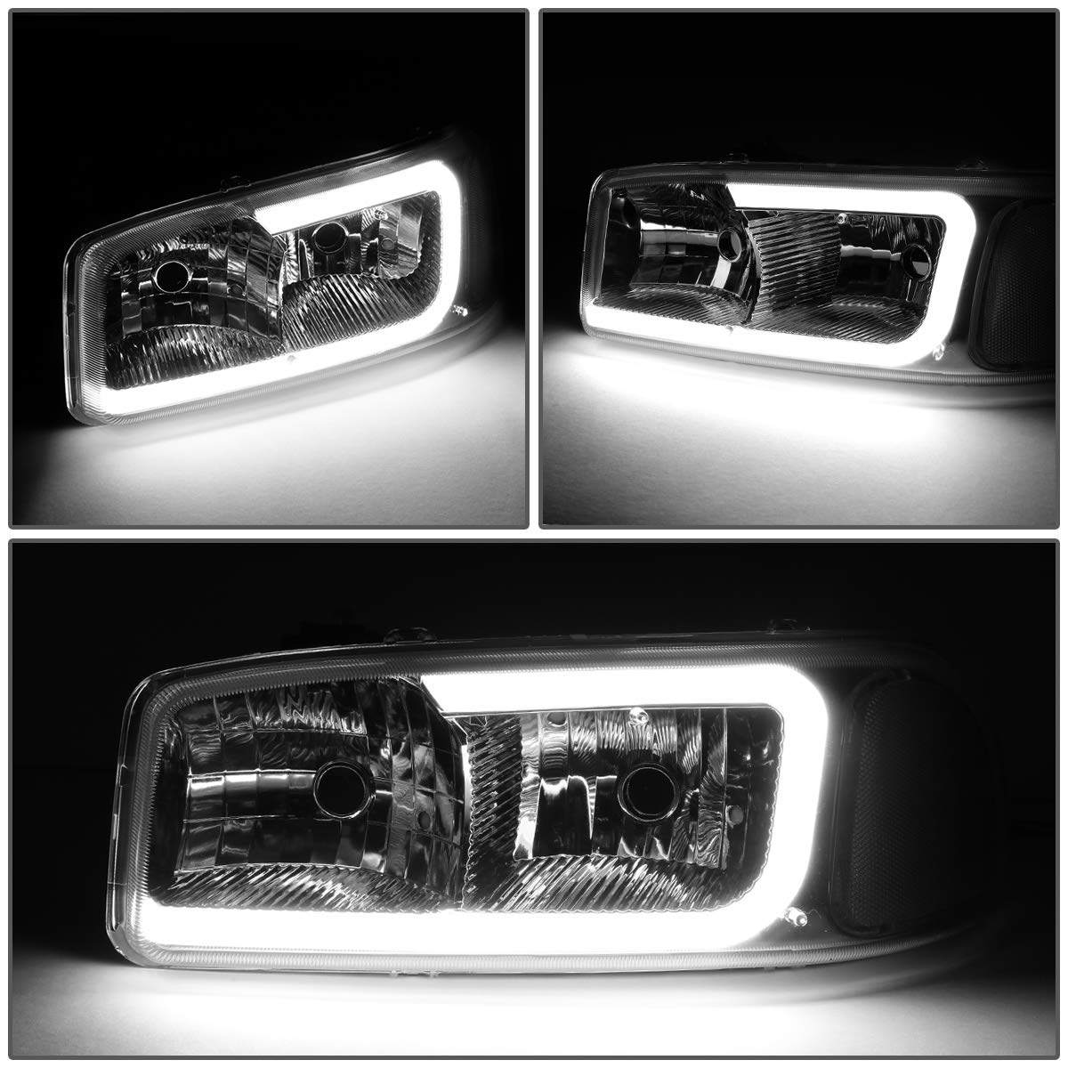 DNA MOTORING LED DRL Front Bumper Headlight Replacement for 99-06 GMC Sierra - Bright Daytime Running Lights for Enhanced Visibility & Style - Perfect for Off-Roading, Night Driving & Custom Truck Upgrades