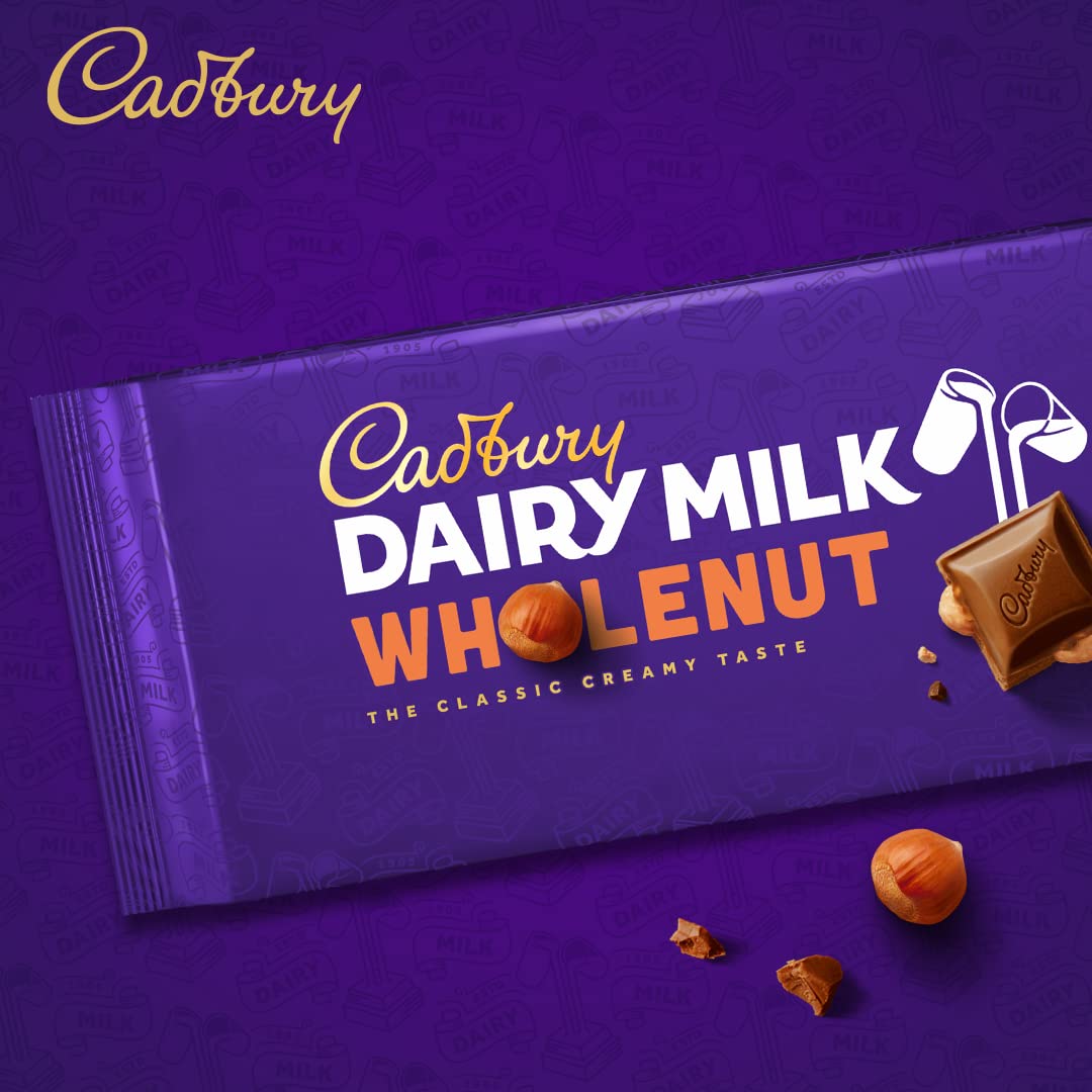 Cadbury Whole Nut Dairy Milk Chocolate Bars - Creamy Milk Chocolate with Crunchy Hazelnut Chunks - 14 Pack (180g Each) - Perfect for Gifts, Snacking & Baking