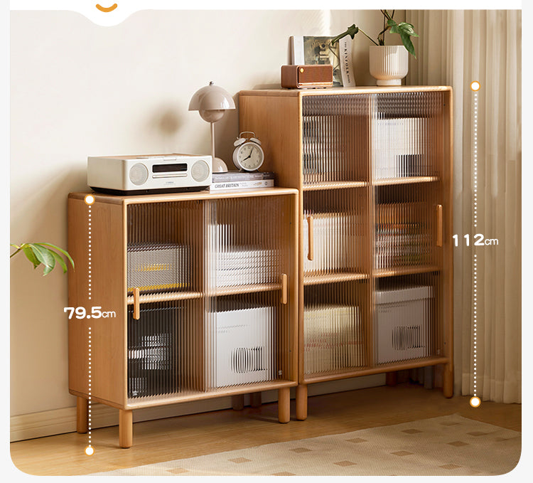 Solid Beech Wood Sliding Door Side Cabinet - Modern Storage Solution for Bedroom, Living Room & Office