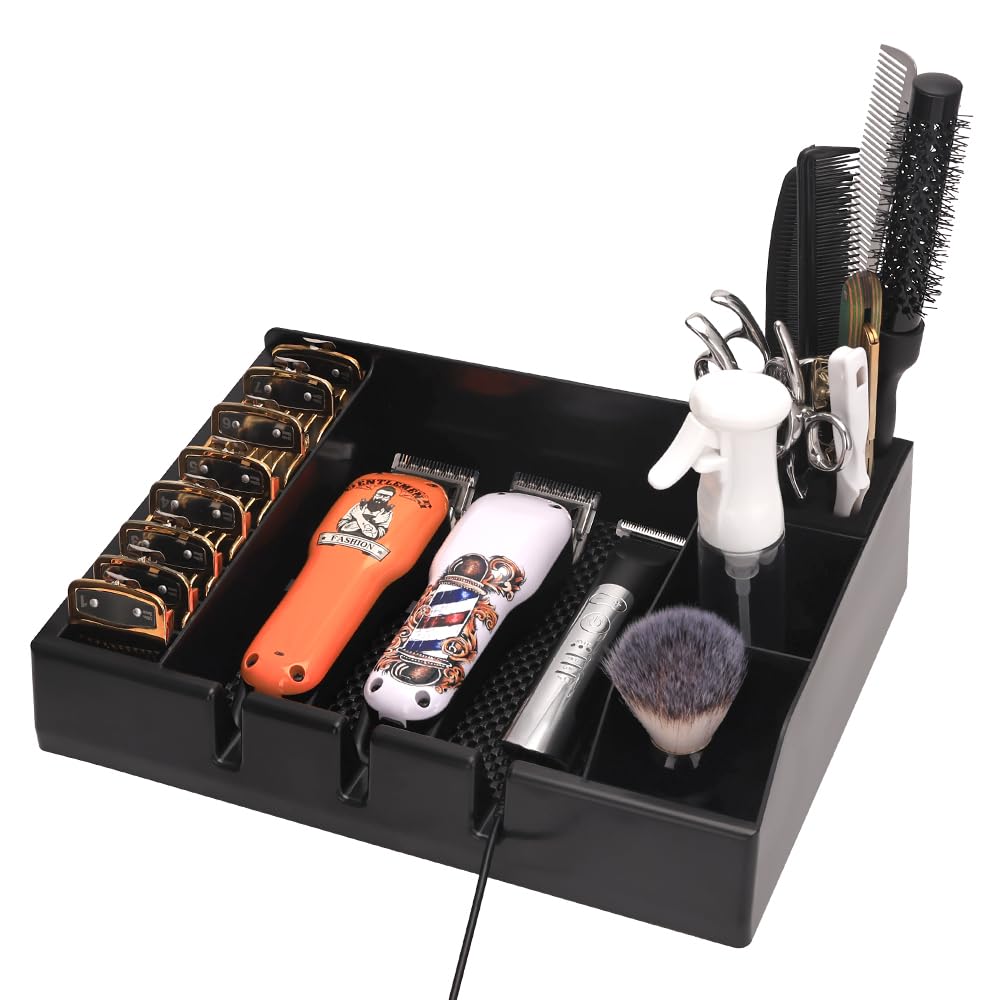 Professional Barber Clippers Tray Station - Hair Trimmer Holder & Multifunctional Razor Case for Stylists - Organizer for Combs, Clips & Scissors (12.87