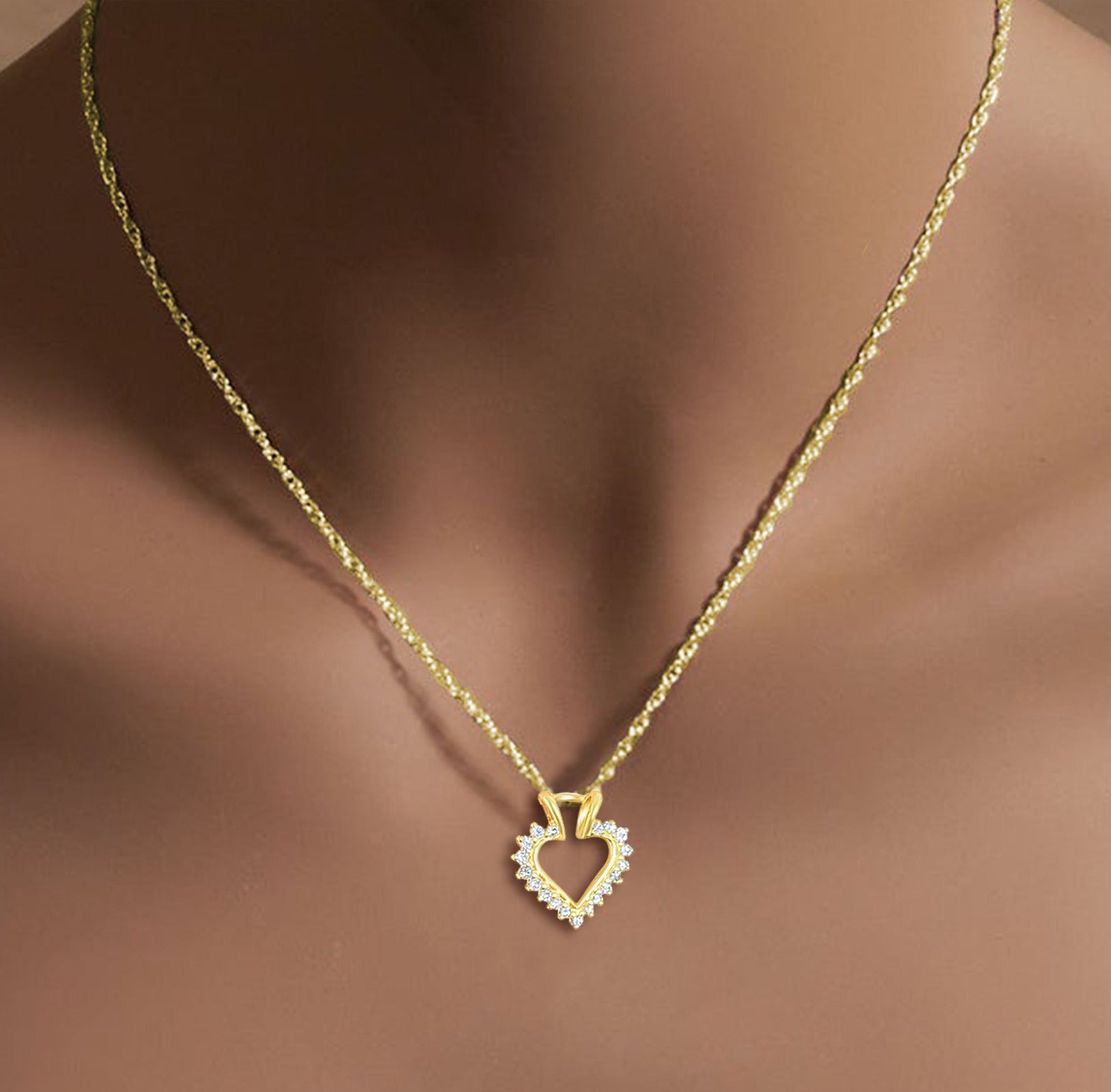 Heart Shaped Diamond Cutout Necklace .25cttw 14k Yellow Gold - Perfect for Valentine's Day Gifts, Anniversary Presents & Romantic Occasions