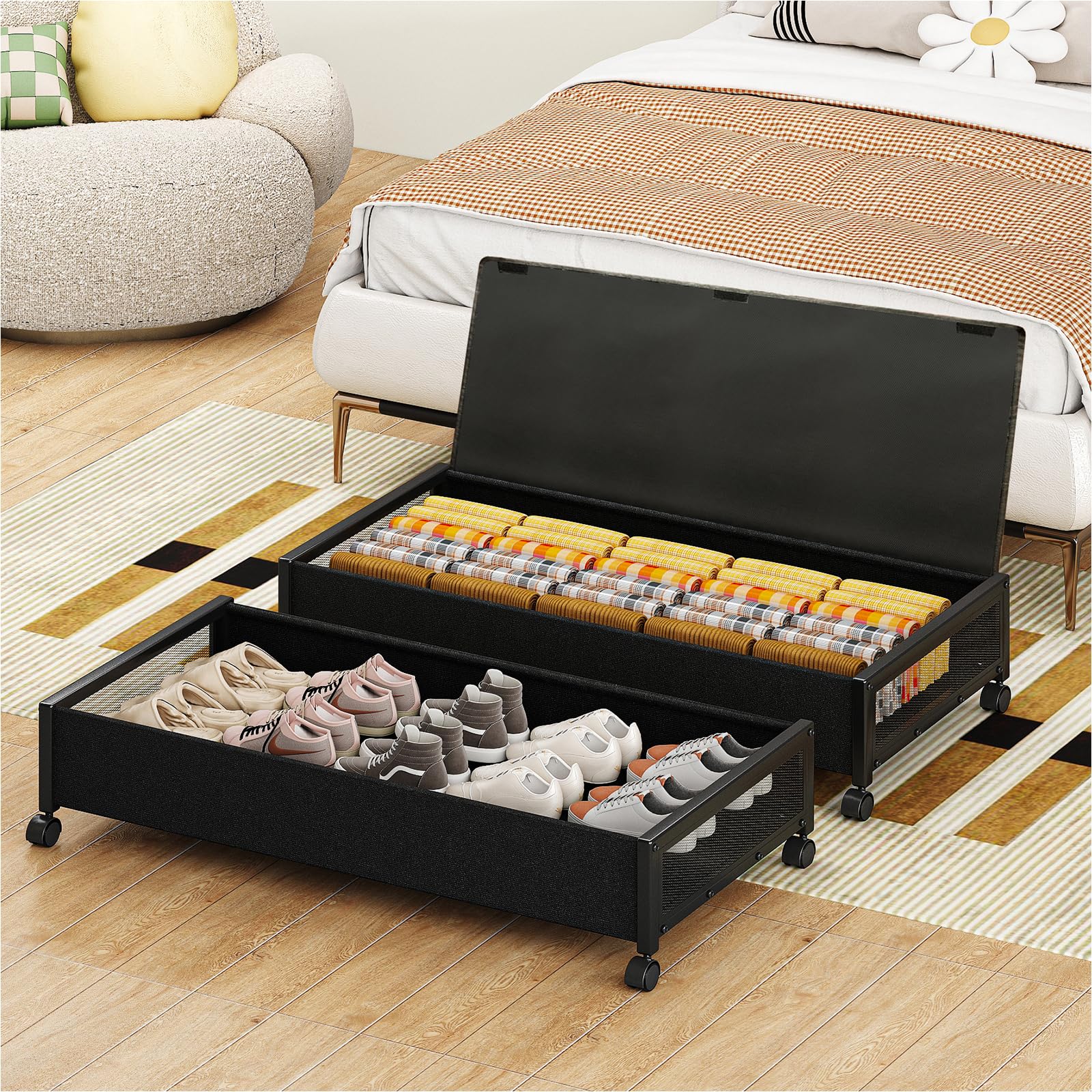2 Pack Under Bed Storage Containers with Wheels & Lid - 36