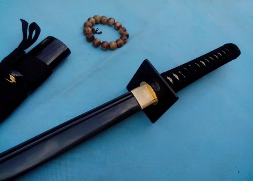 Premium Ninja Sword for Sale - Authentic Japanese Samurai Katana with Medium Carbon Steel Blade & Black Surface Finish - Includes Wooden Scabbard - Perfect for Martial Arts Training, Cosplay, and Collectors Display