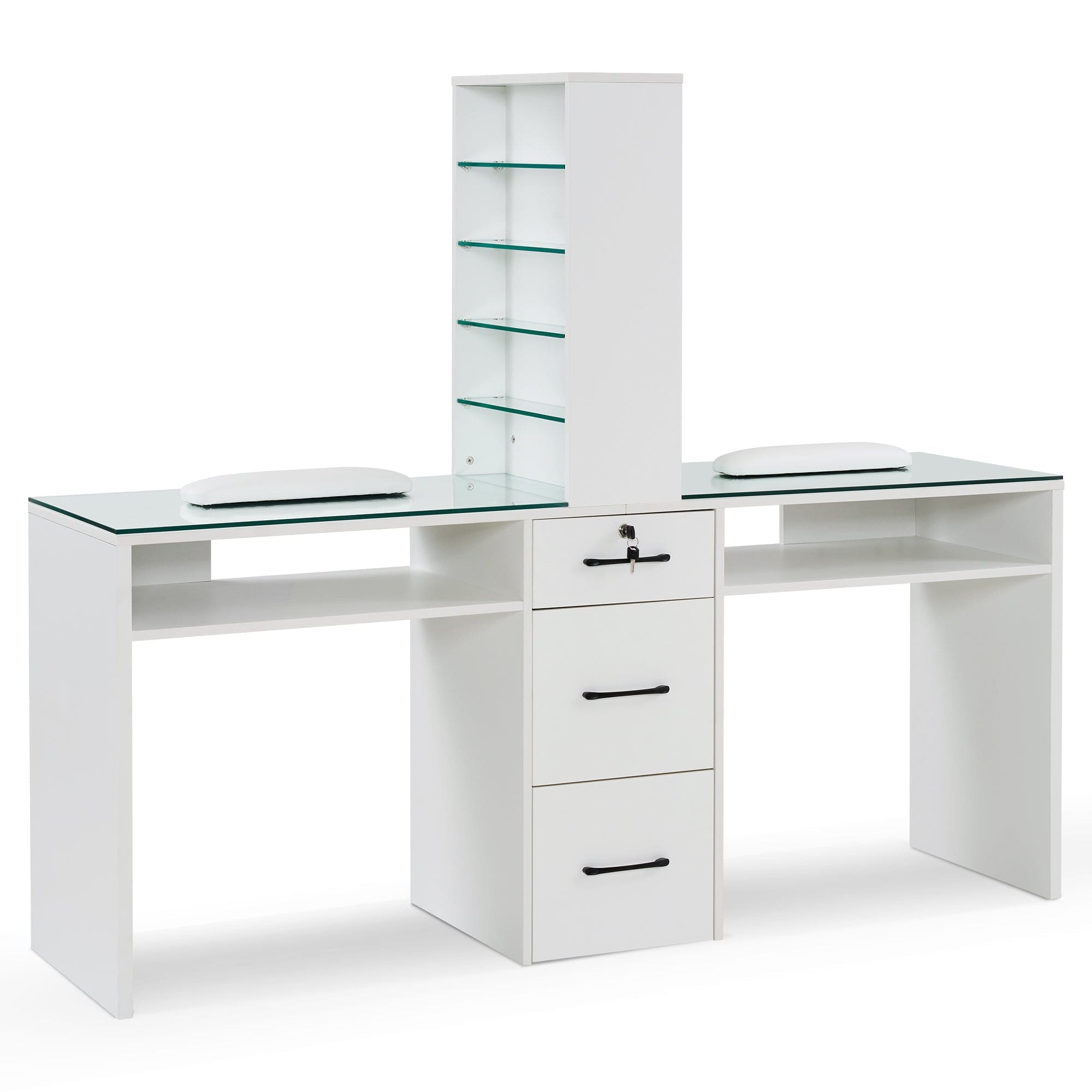 Dual Elegance Manicure Station - Professional Nail Art Table with LED Lights & Storage Drawers | Perfect for Home Salons & Nail Technicians