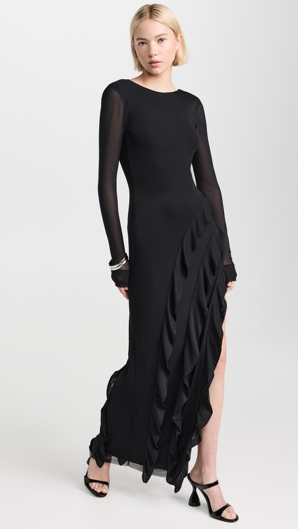 AFRM Women's Jacie Ruffle Open Back Maxi Dress - Flowy Summer Beach Dress with Feminine Ruffles for Vacation, Wedding Guest & Date Night Outfits