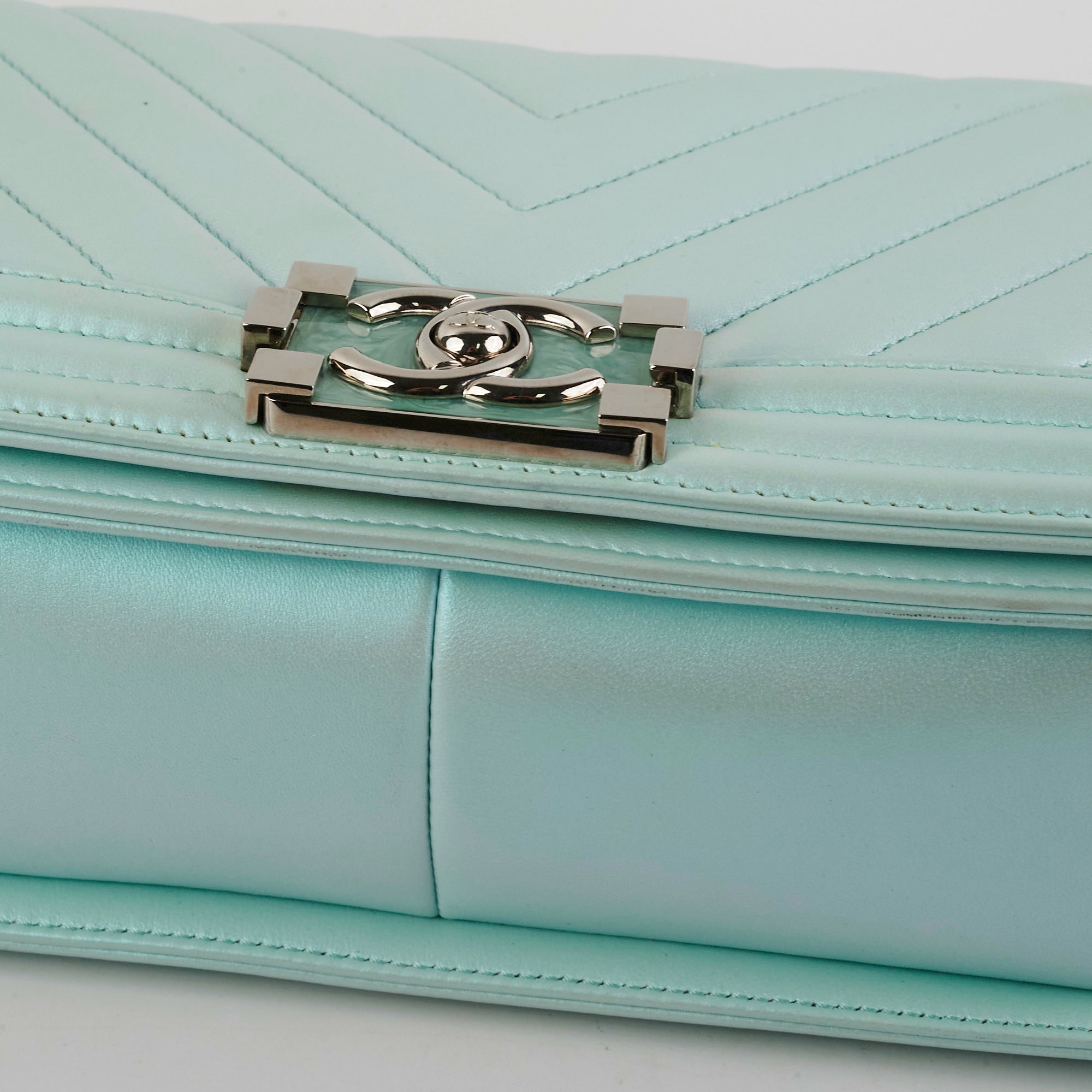 Chanel Medium Boy Bag Iridescent Celeste Blue - Luxury Designer Handbag for Women | Perfect for Evening Parties, Weddings & Special Occasions