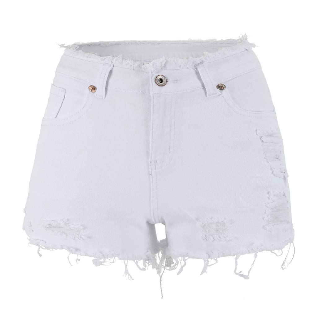 THUNDER STAR Women's Ripped Denim Shorts - Mid Rise Stretch Jean Shorts with Frayed Raw Hem | Perfect for Summer Outfits, Casual Wear & Beach Vacations
