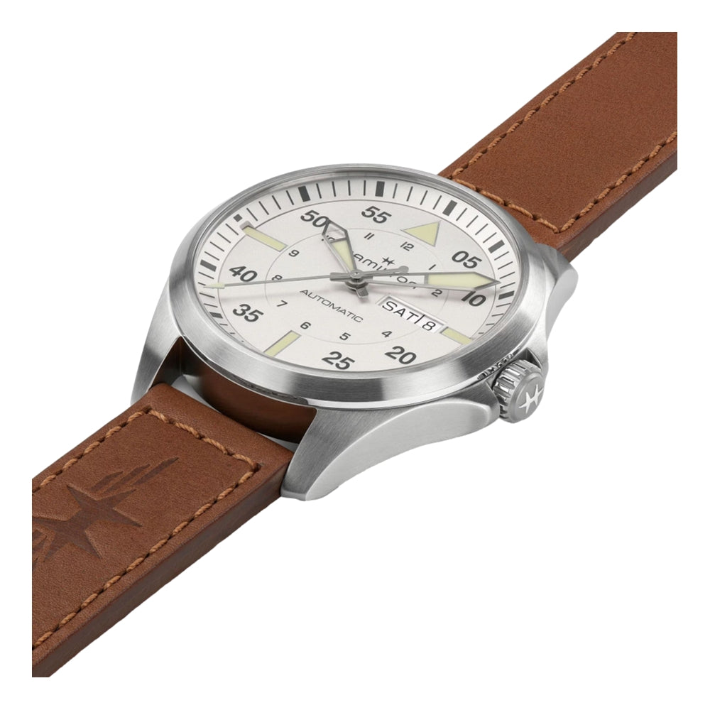 Pilot Day Date 42mm Men's Watch with White Dial and Leather Strap - Perfect for Business, Casual Wear & Formal Occasions