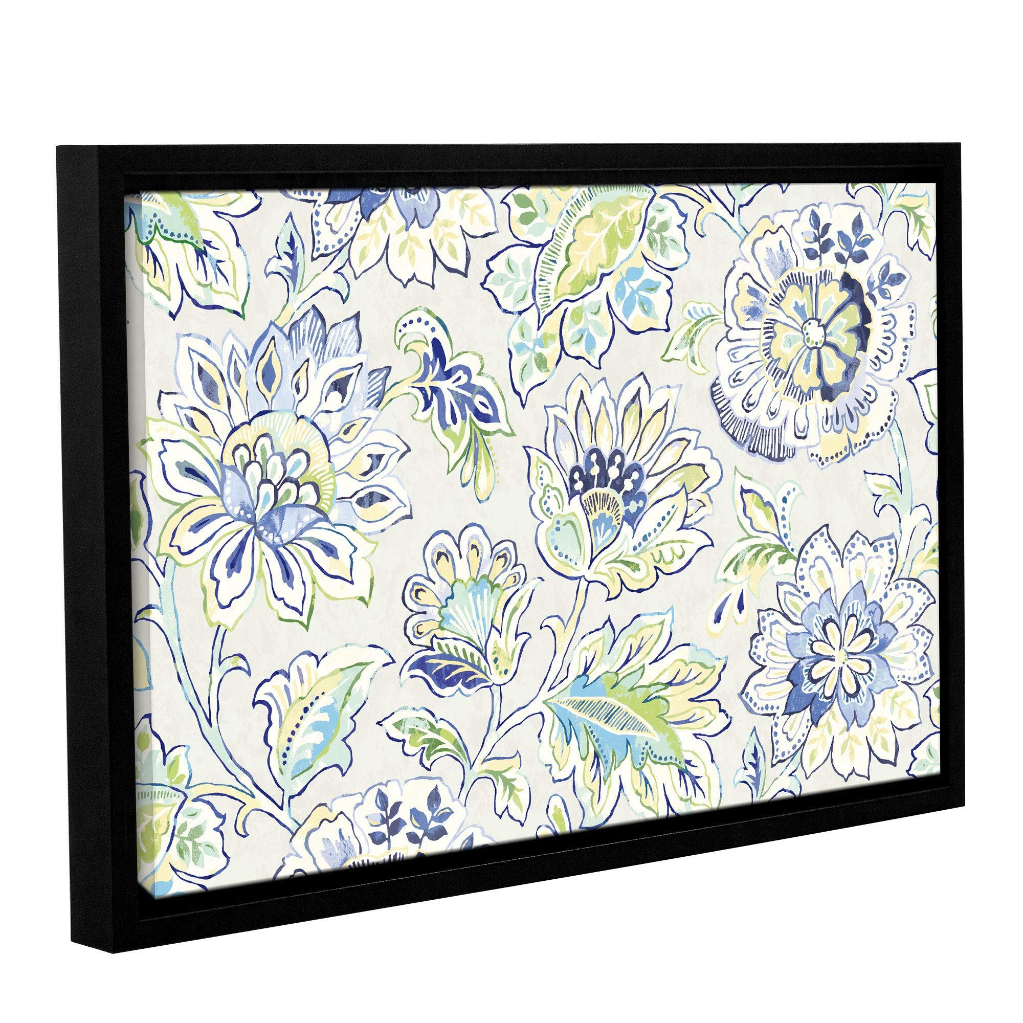 ArtWall Wild Apple's Ceylon Gardens II Indigo Floral Canvas Art Print - 24x36 Inch Gallery Wrapped Floater Framed Wall Decor for Living Room, Bedroom & Office