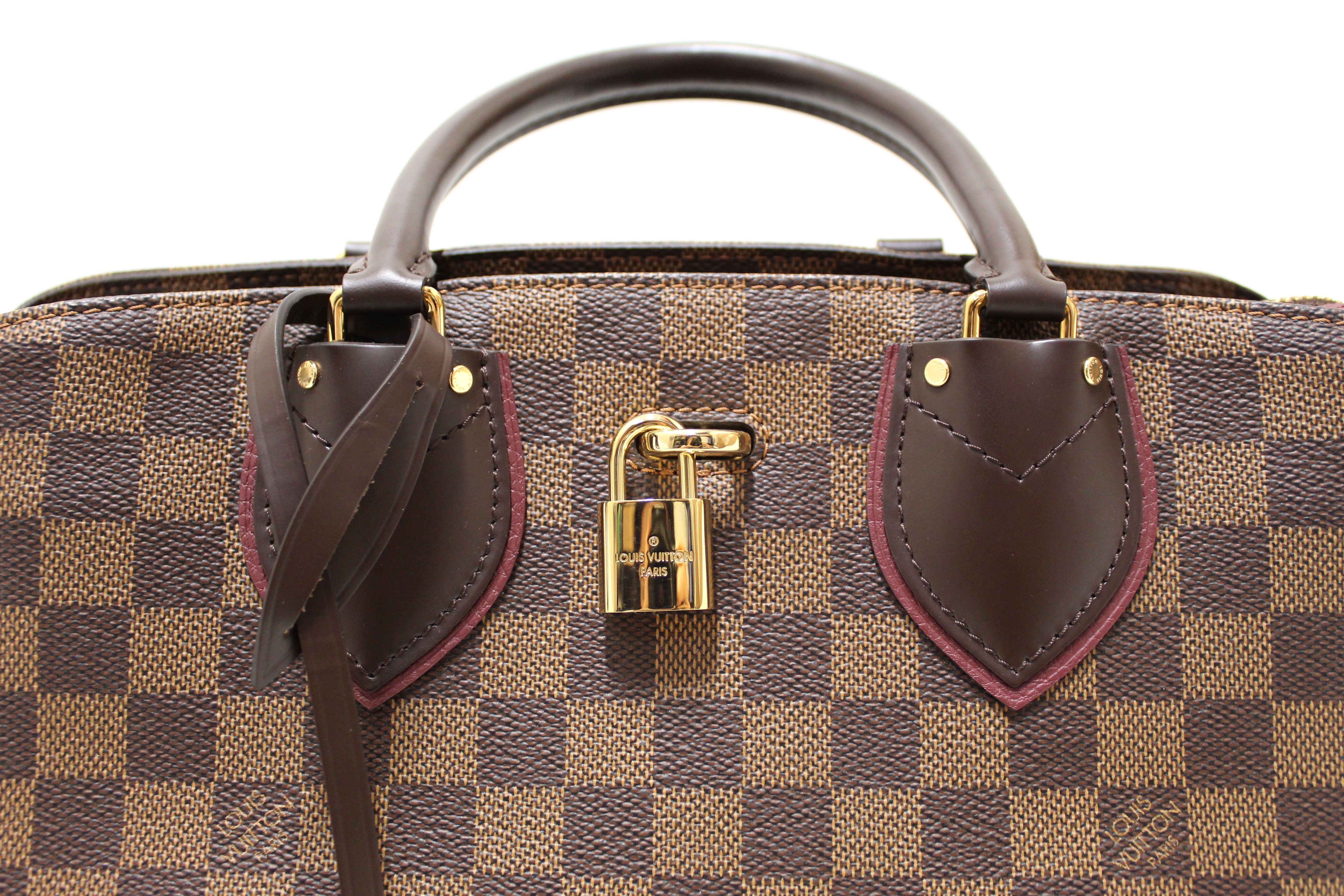 Authentic Louis Vuitton Damier Ebene & Burgundy Normandy Tote Shoulder Bag - Luxury Designer Handbag for Women, Perfect for Work, Travel & Everyday Use
