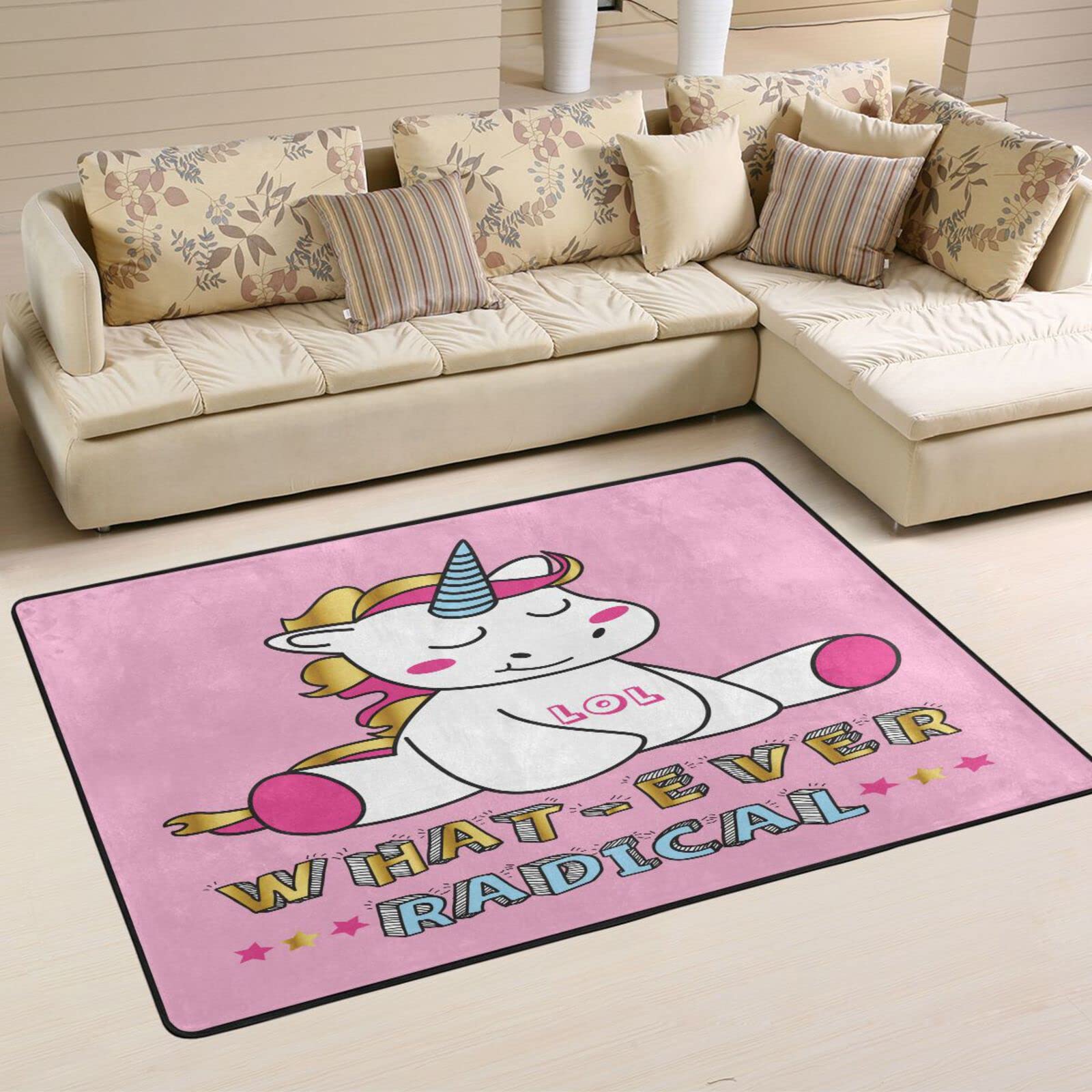 Magic Unicorn Area Rug 36x24 Inches - Non-Slip Floor Carpet for Kids Room, Nursery, Bedroom & Living Room Decor | Soft Comfort Floor Mat for Playroom, Dorm & Home Decor