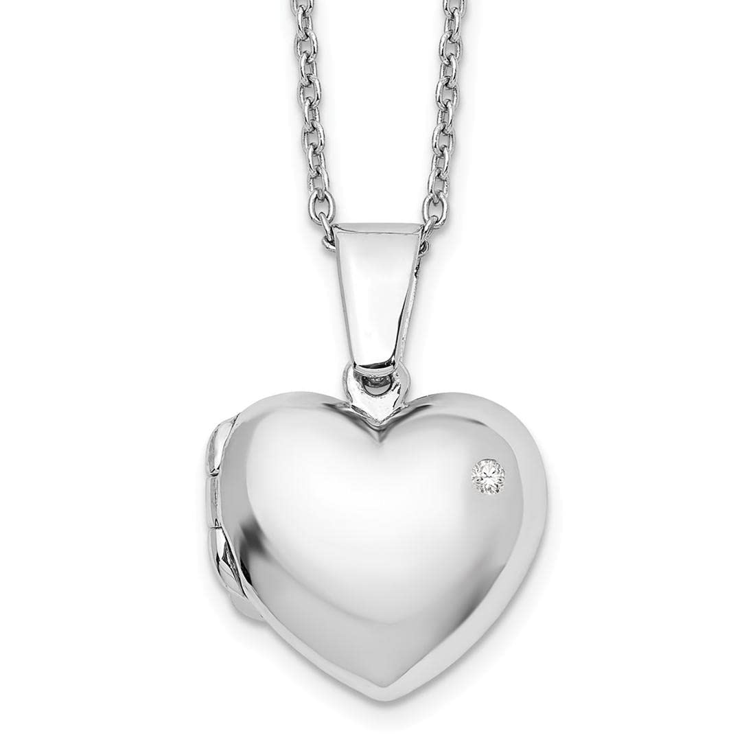 925 Sterling Silver White Ice Heart Locket Pendant Necklace with 18