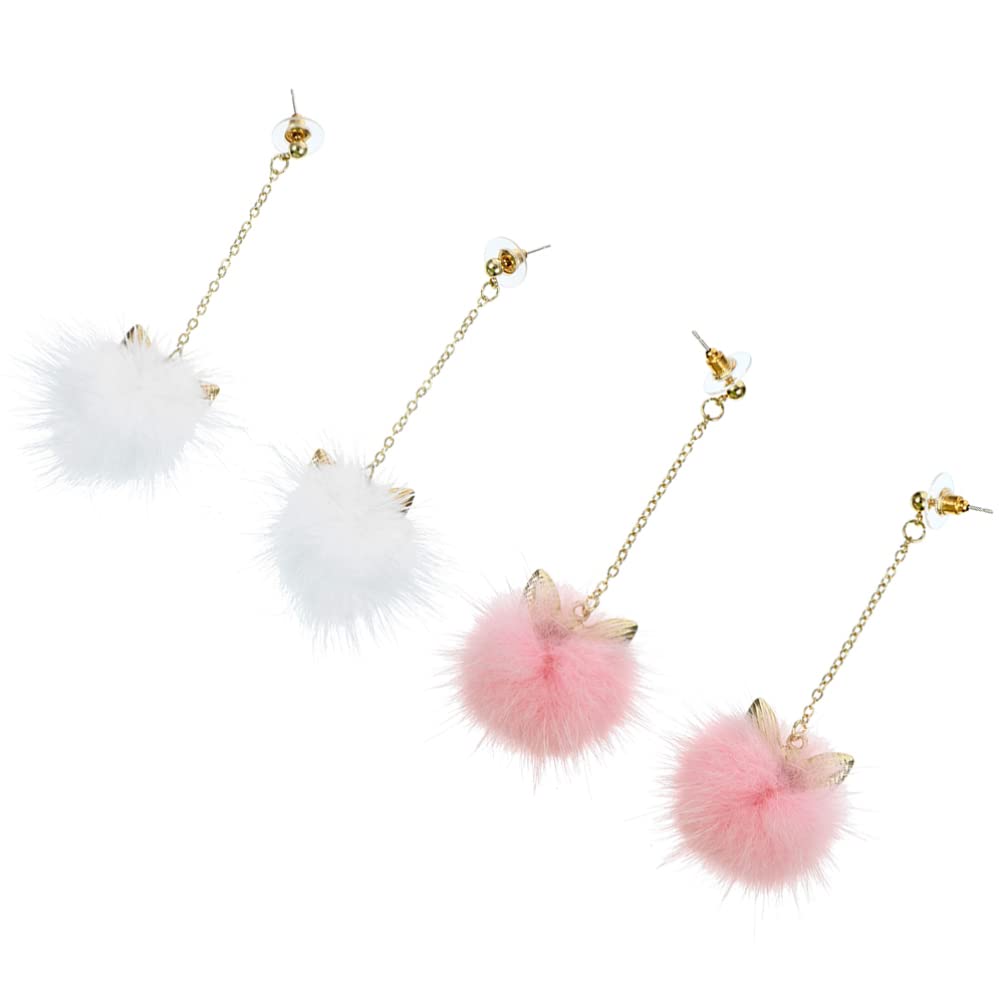 Amosfun 2 Pairs Faux Fur Pom Pom Drop Earrings - Cute Cartoon Cat Ear Dangle Earrings for Women & Girls | Perfect Gift for Birthday, Party & Casual Wear