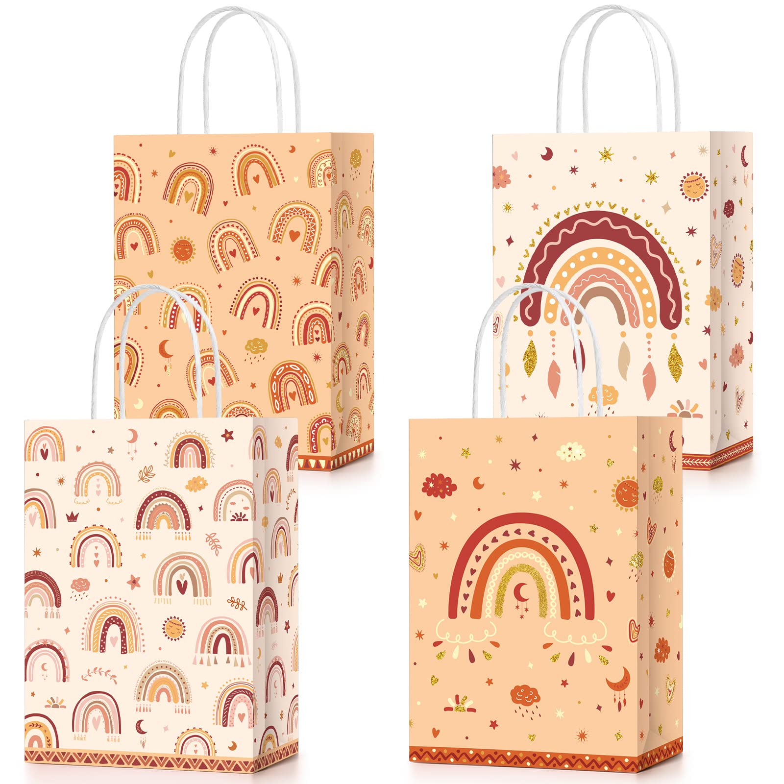 24 Pcs Rainbow Party Favor Bags 8.3 x 5.9 Inches - Bohemian Style Gift Bags with Handles for Girls, Birthday, Wedding, Baby Shower Favors - Perfect for Boho Themed Parties, Bridal Showers & Kids Celebrations