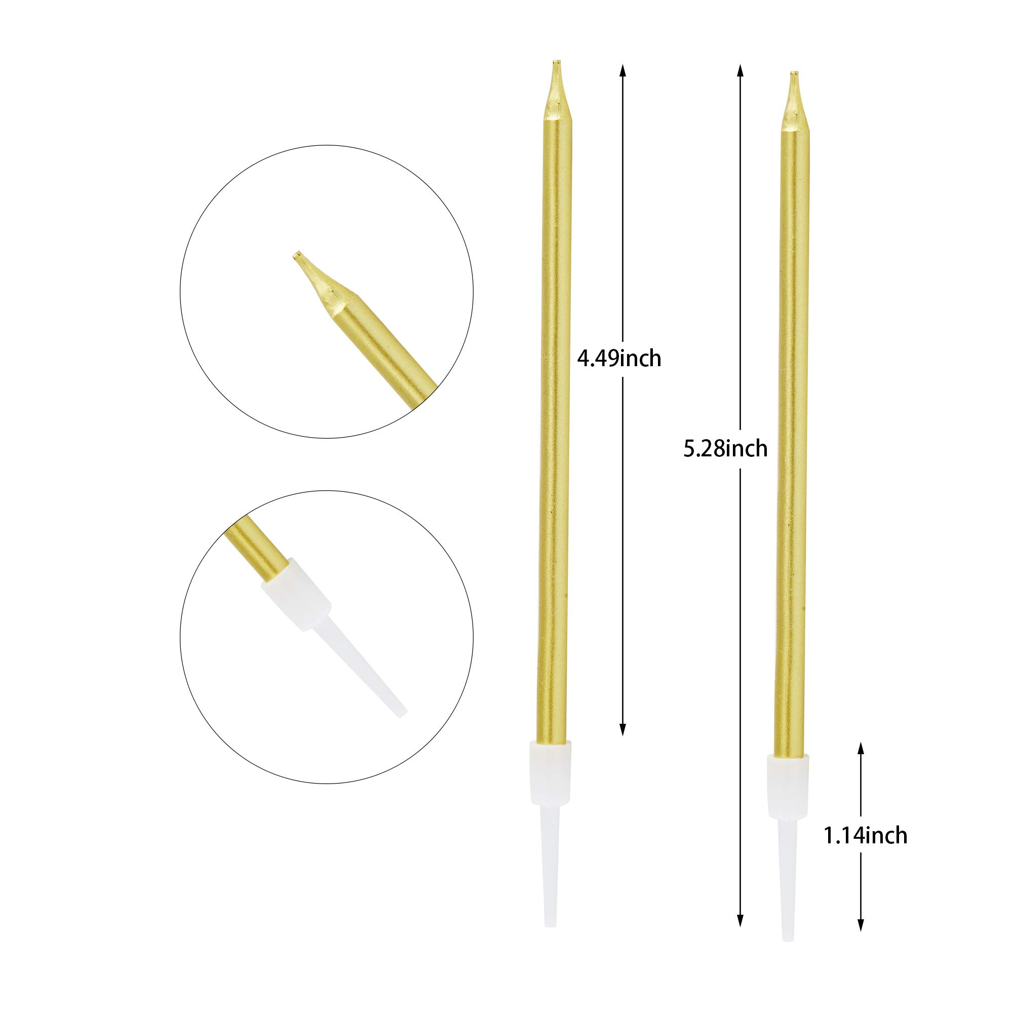 24-Pack Gold Metallic Birthday Candles - Slow Burning Happy Birthday Cake Candles with Holders for Wedding, Party & Celebration Decorations - Perfect for Cakes, Cupcakes & Dessert Tables