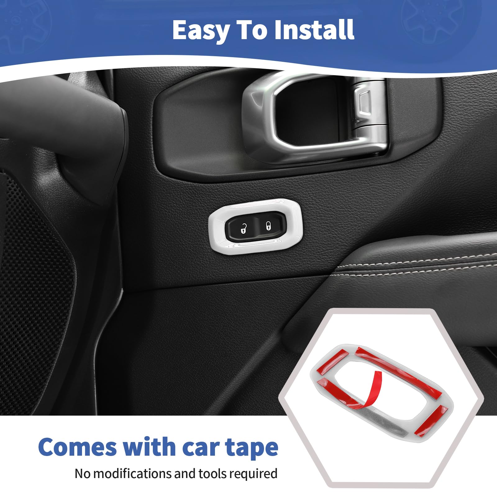 Jeep Wrangler JL JLU & Gladiator JT Door Lock Switch Button Trim Cover (2018-2024) - White Interior Accessories (2-Pack) | Easy Installation & Custom Upgrade for Enhanced Cabin Style