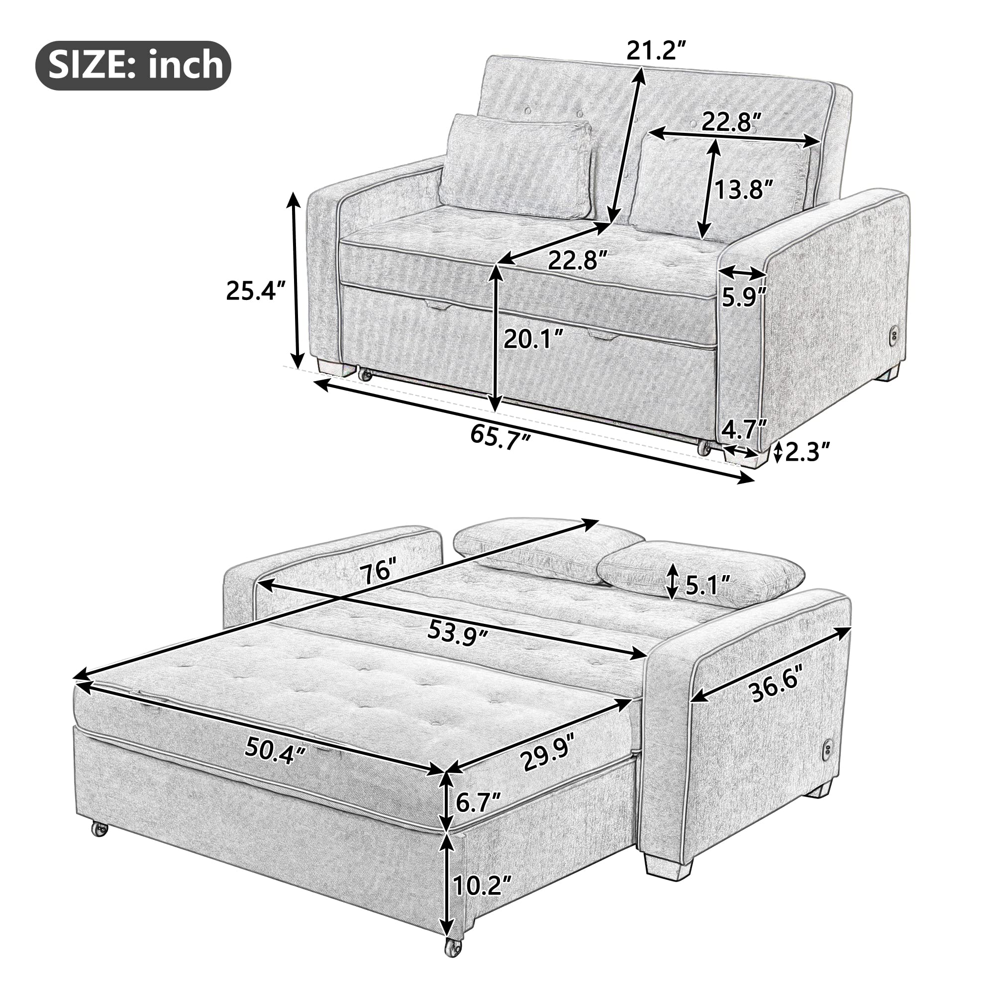Convertible Sleeper Sofa Bed with Pull-Out Mechanism - Comfortable 3-in-1 Futon Couch for Living Room, Guest Room & Small Spaces - Perfect for Overnight Guests, Movie Nights & Space-Saving Solutions