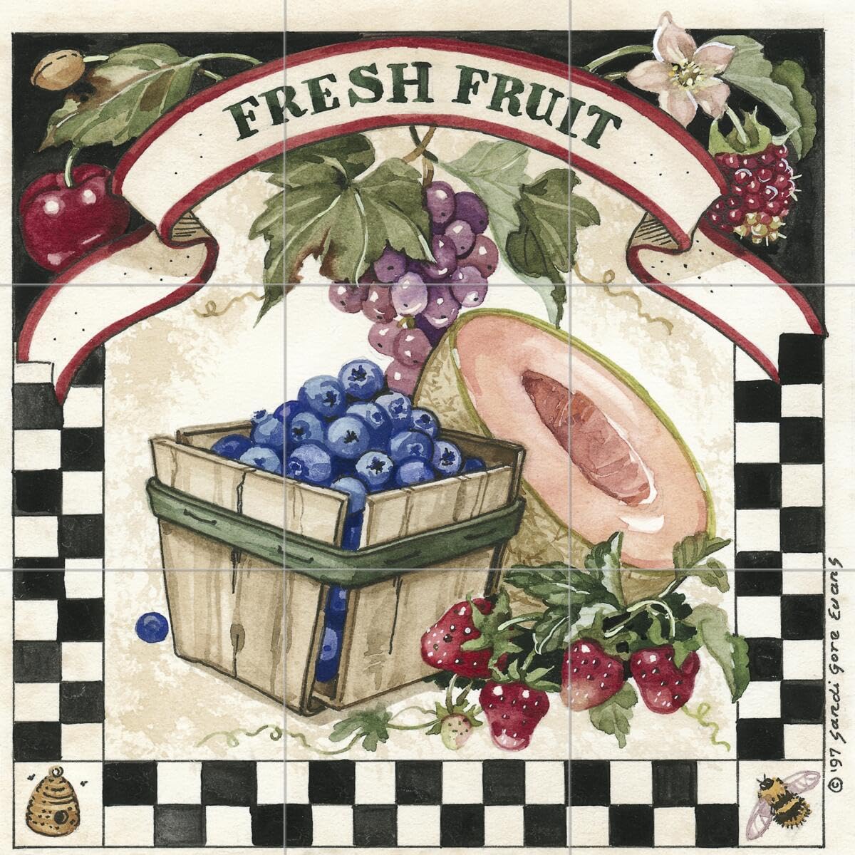 Ceramic Backsplash Tile Mural - Fresh Fruit Design by Sandi Gore Evans for Kitchen Decor | Perfect for Modern Farmhouse, Cottage & Rustic Kitchens